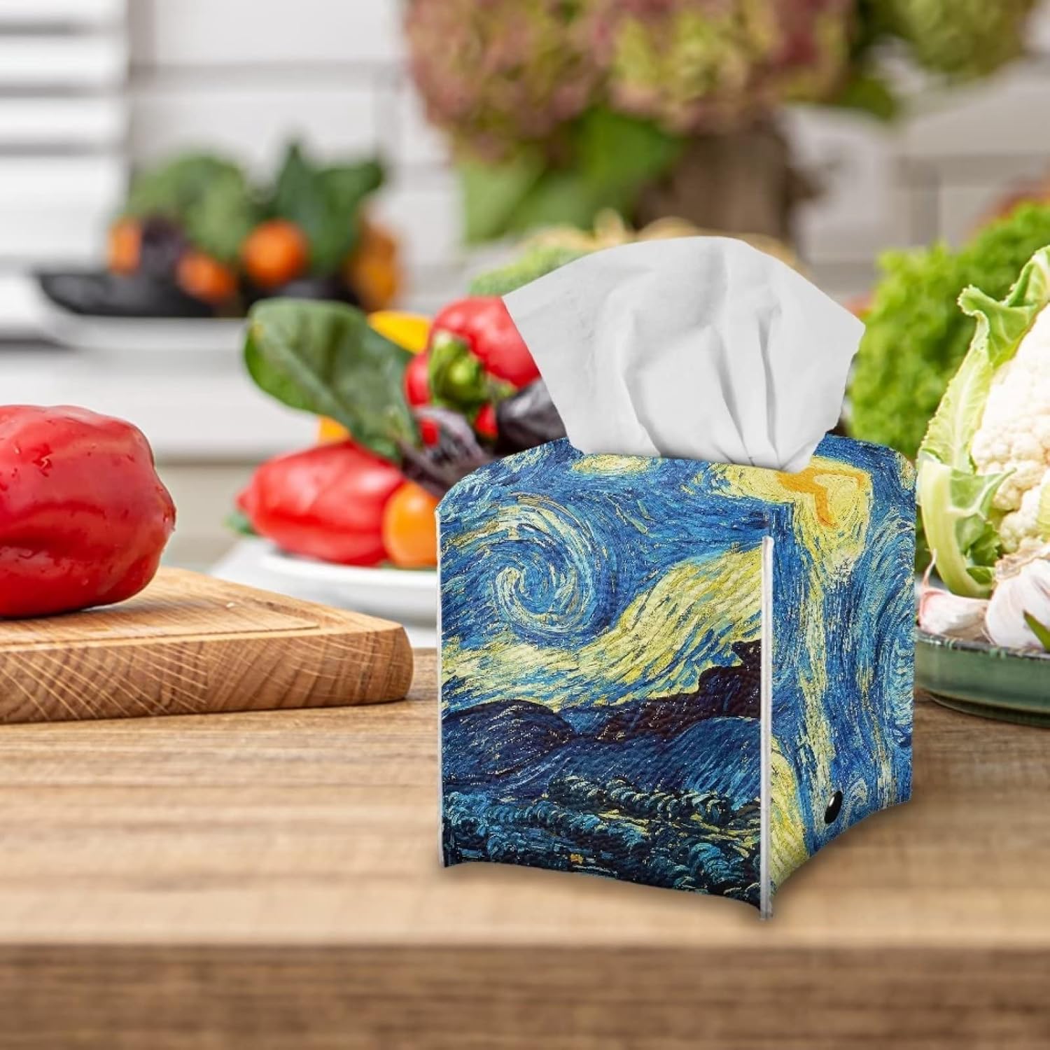 DISNIMO Van Gogh – Funda cuadrada de piel sintética para caja de pañuelos de noche estrellada, impermeable, decorativa, cuadrada, para mesa,