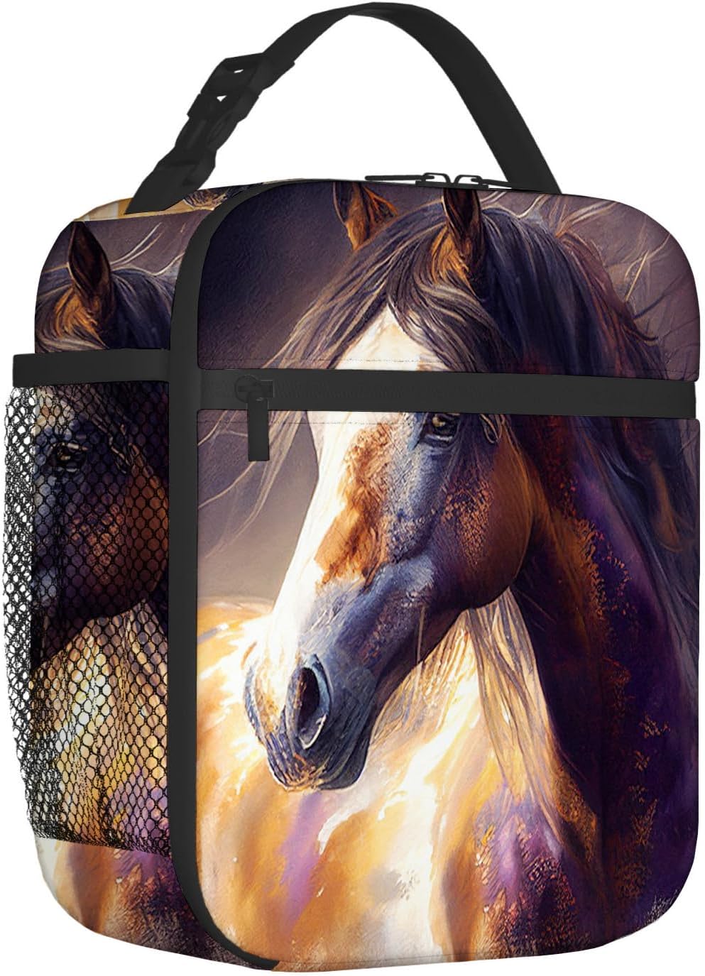 Cioroper Bolsa de almuerzo aislada marrón con caballo de acuarela para mujer, lonchera para hombres, bolsa de mano portátil para trabajo, picnic,