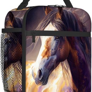 Cioroper Bolsa de almuerzo aislada marrón con caballo de acuarela para mujer, lonchera para hombres, bolsa de mano portátil para trabajo, picnic, Cioroper Bolsa de almuerzo aislada marrón con caballo de acuarela para mujer, lonchera para hombres, bolsa de mano portátil para trabajo, picnic,