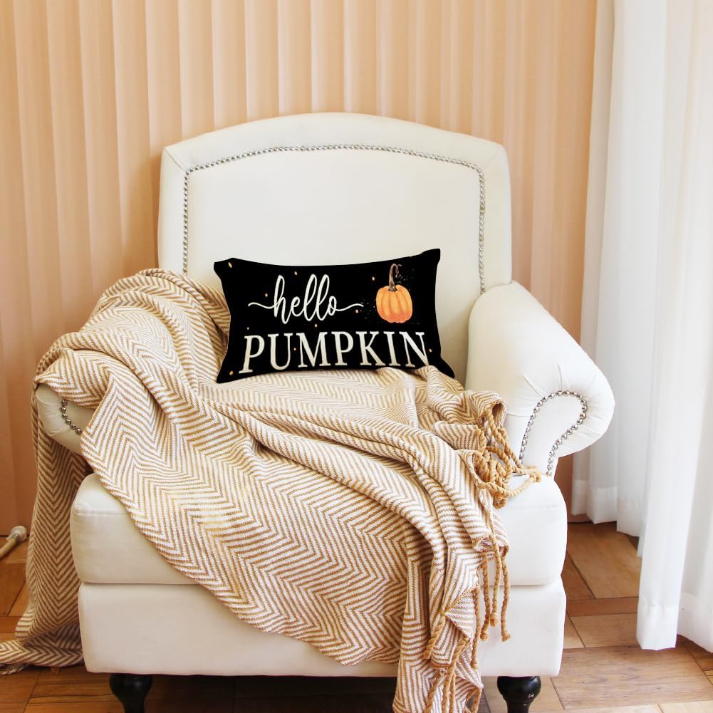 Ogiselestyle Hello Pumpkin – Funda de almohada de 12 x 20 pulgadas, decoración de lunares para el hogar, sofá, otoño y Acción de Gracias