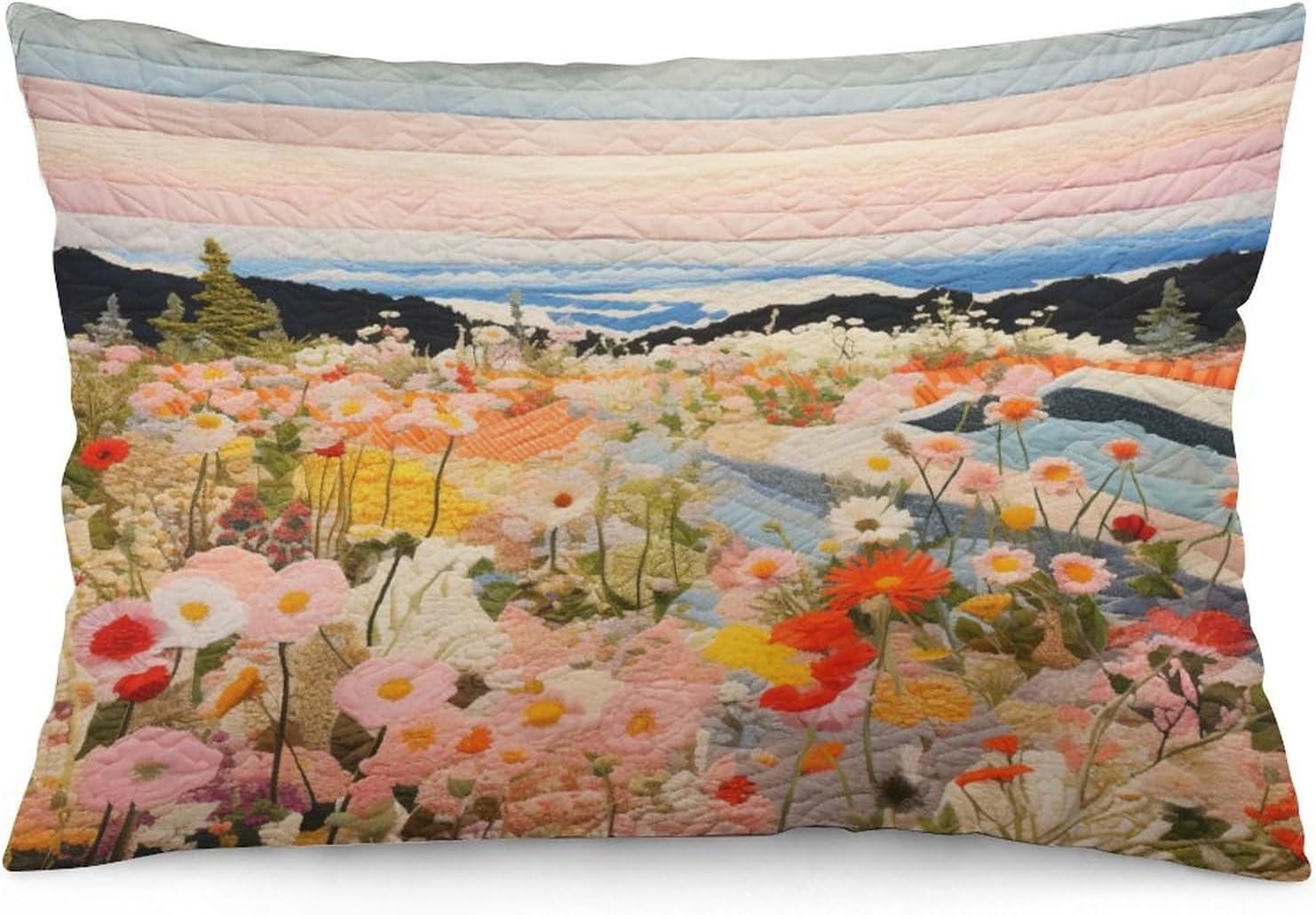 Funda de almohada con diseño de retazos de flores bohemias, tamaño Queen de 20 x 30 pulgadas, colorida almohada decorativa bohemia con diseño de