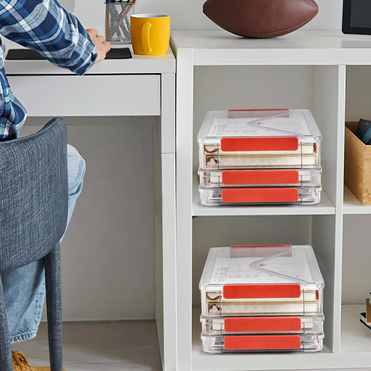 Mezchi Juego de 3 fundas de plástico portátil para proyectos, caja de almacenamiento de archivos transparente de 14 x 9 pulgadas con tapas, caja de