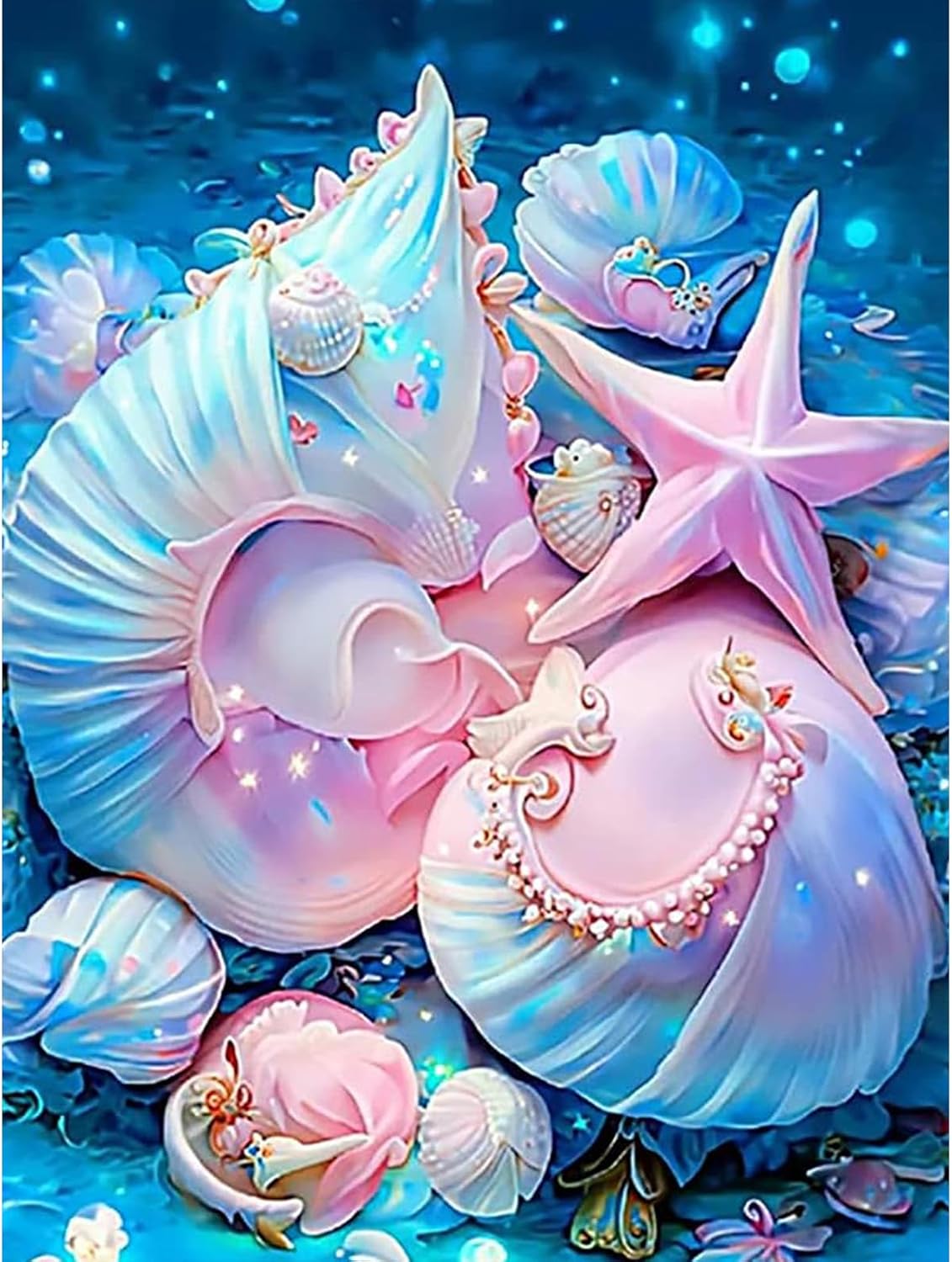 Huacan Kits de pintura de diamantes de playa para adultos, estrellas de mar, conchas marinas 5D, kit de arte de diamantes de taladro completo,
