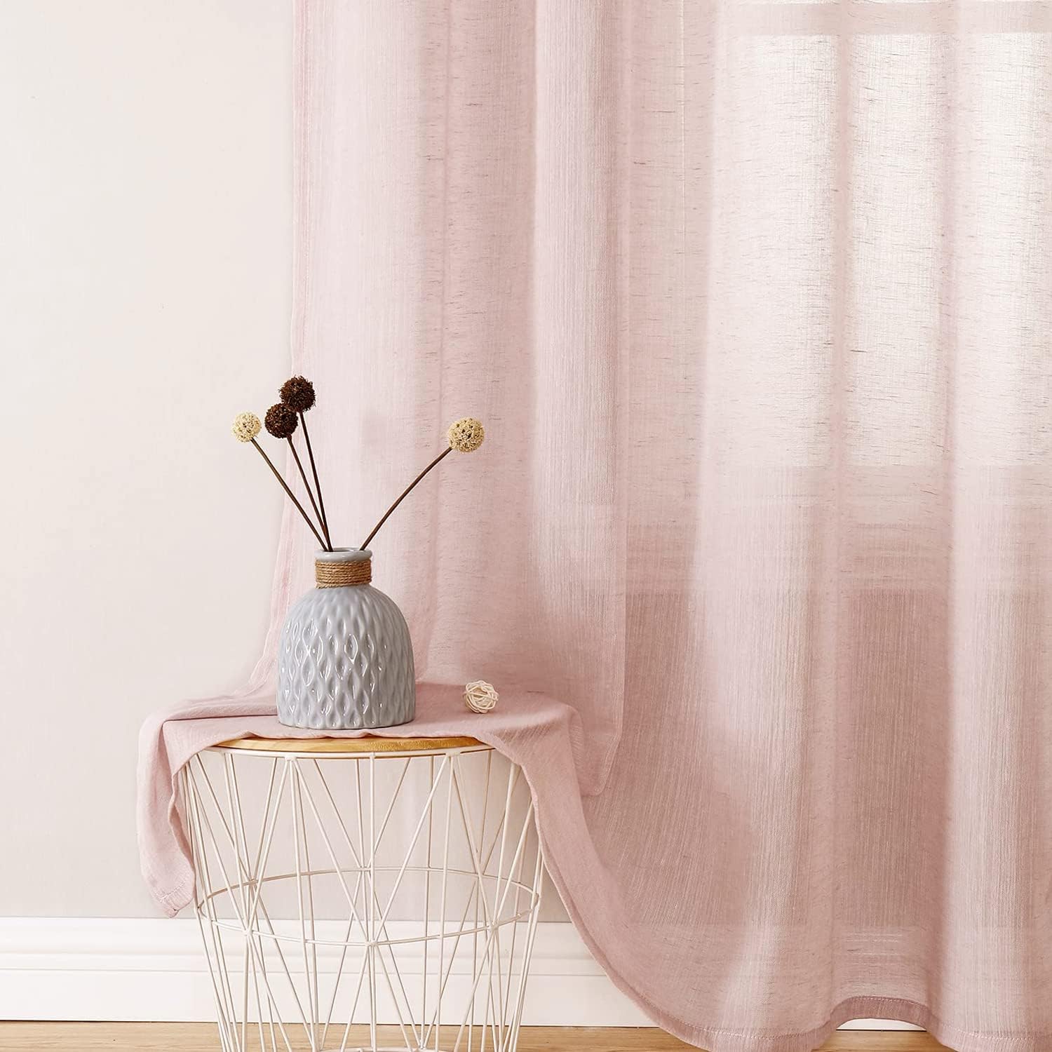 SELETEX – Cortinas traslúcidas de lino natural color rosa rubor para sala de estar, elegantes cortinas lisas para ventana que filtran la luz,
