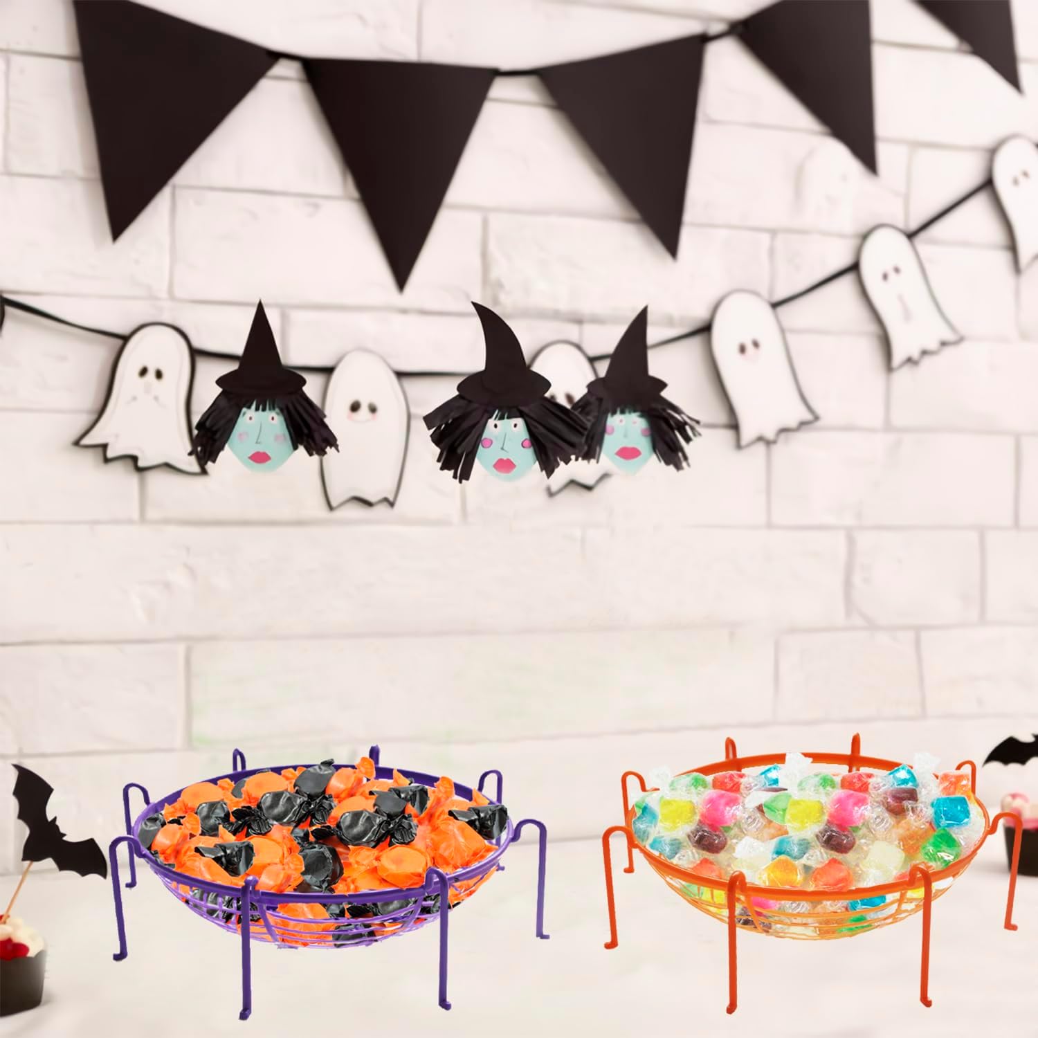 Paquete de 6 tazones para dulces de Halloween con forma de araña, cuencos espeluznantes para servir dulces grandes, de plástico de alta calidad para
