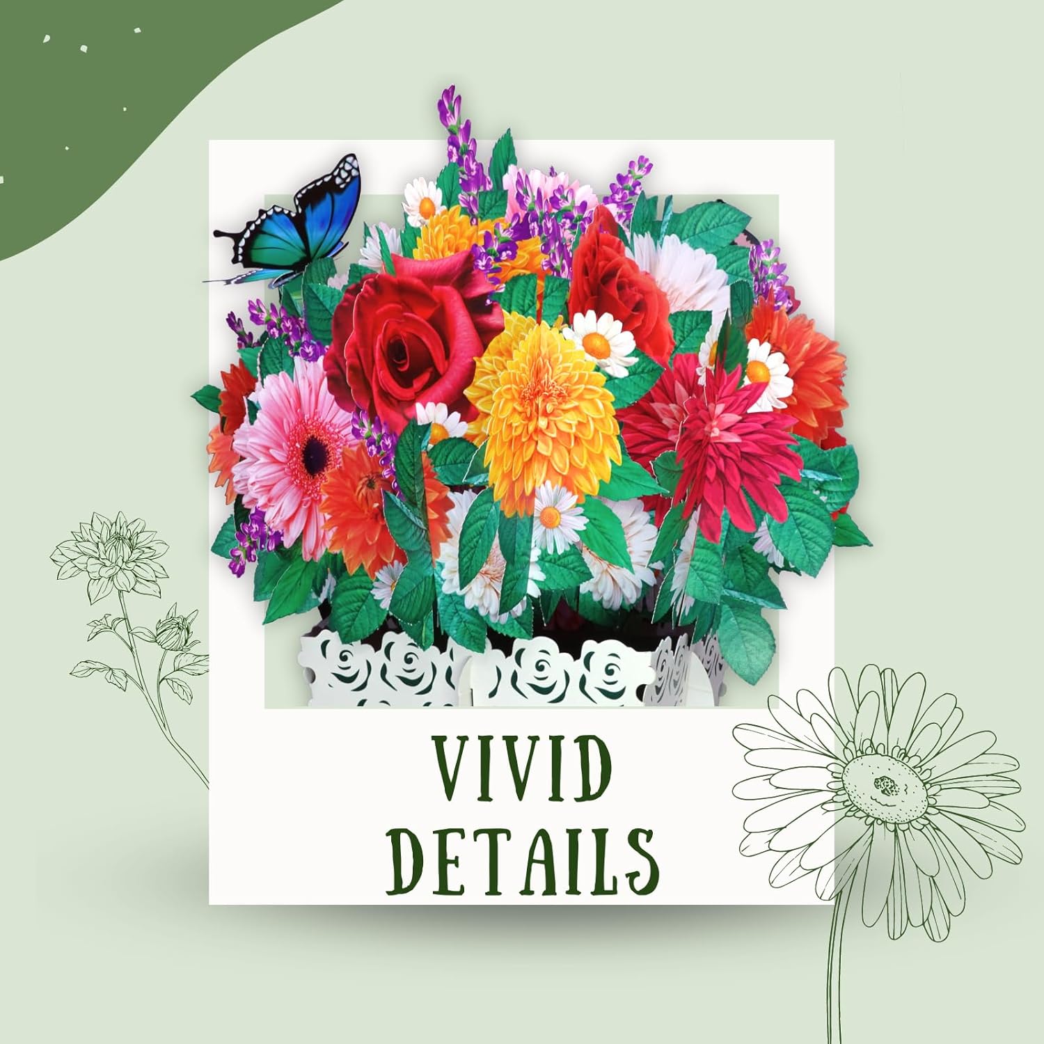 Tarjeta grande de papel con cesta de flores, tarjetas desplegables, 10 pulgadas con tarjeta de notas y sobre – Picnic por la tarde