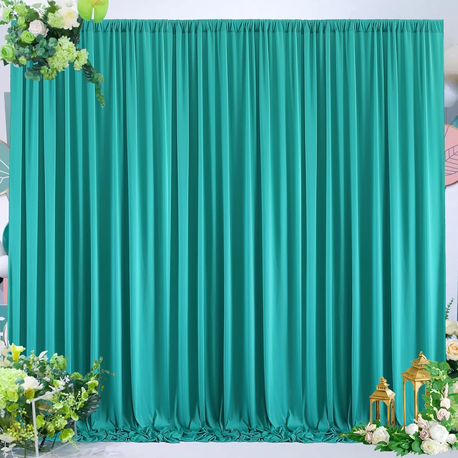 Cortinas de fondo turquesa sin arrugas, de 10 x 10 pies, cortinas de fondo de poliéster turquesa, decoraciones de fondo para fiesta