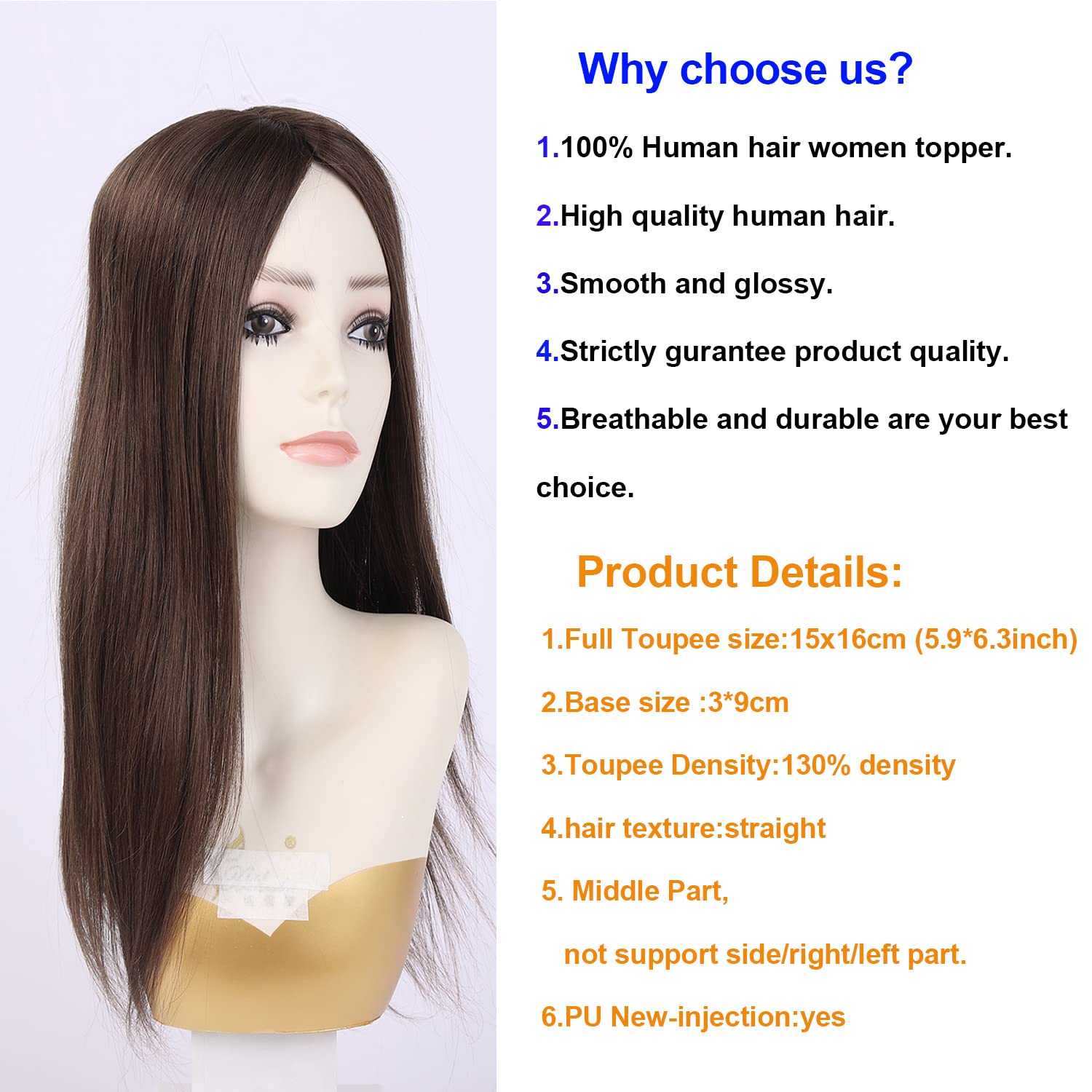 14 pulgadas base de seda Cabello humano Topper Pelucas con 5 clips en seda Remy Europeo pelo Toupee para las mujeres pelo fino 15X16CM Color #4