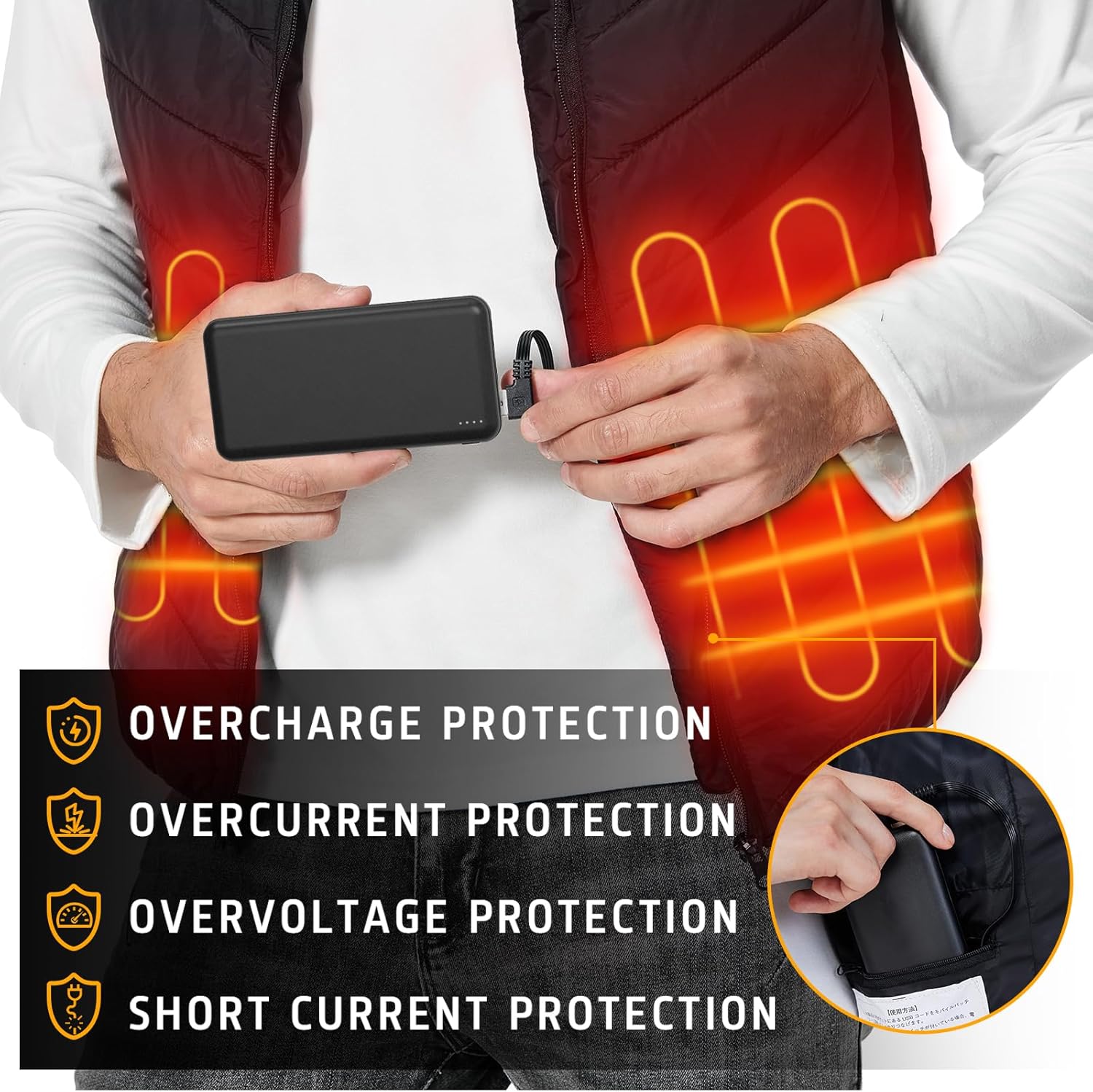 Paquete de batería 5V2A de 20000 mAh para chaleco calentado, chaqueta calentada, banco de energía para calefacción, chalecos eléctricos, chaquetas,