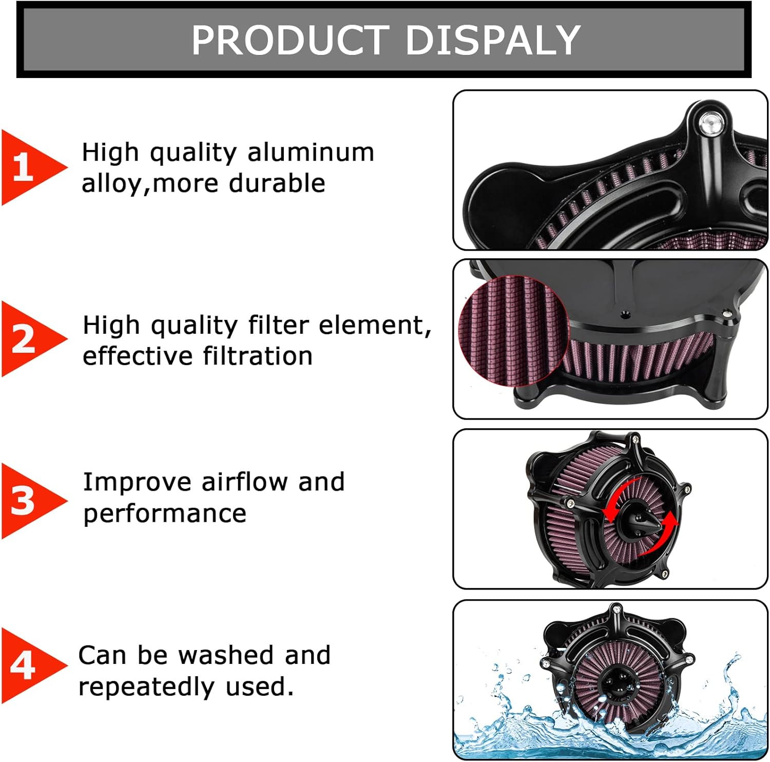 PSLER Filtro de aire de turbina de motocicleta Filtro de admisión para Touring FLHR Road King FLHX Street Glide FLTR 2008-2016, para FLS Softail