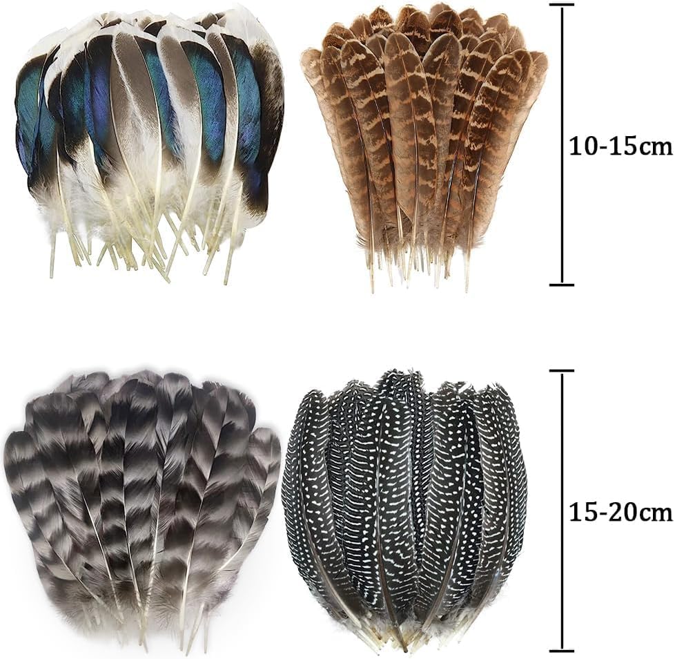 40 plumas de faisán naturales, plumas manchadas, plumas de pavo, 4 estilos de plumas para manualidades, sombrero de bricolaje, arreglos florales,