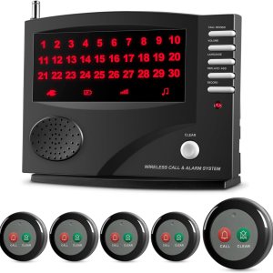 SYNLETT Sistema de llamada inalámbrico para enfermeras con 5 botones de llamada de doble función y 1 unidad central de monitoreo para clínica, SYNLETT Sistema de llamada inalámbrico para enfermeras con 5 botones de llamada de doble función y 1 unidad central de monitoreo para clínica,