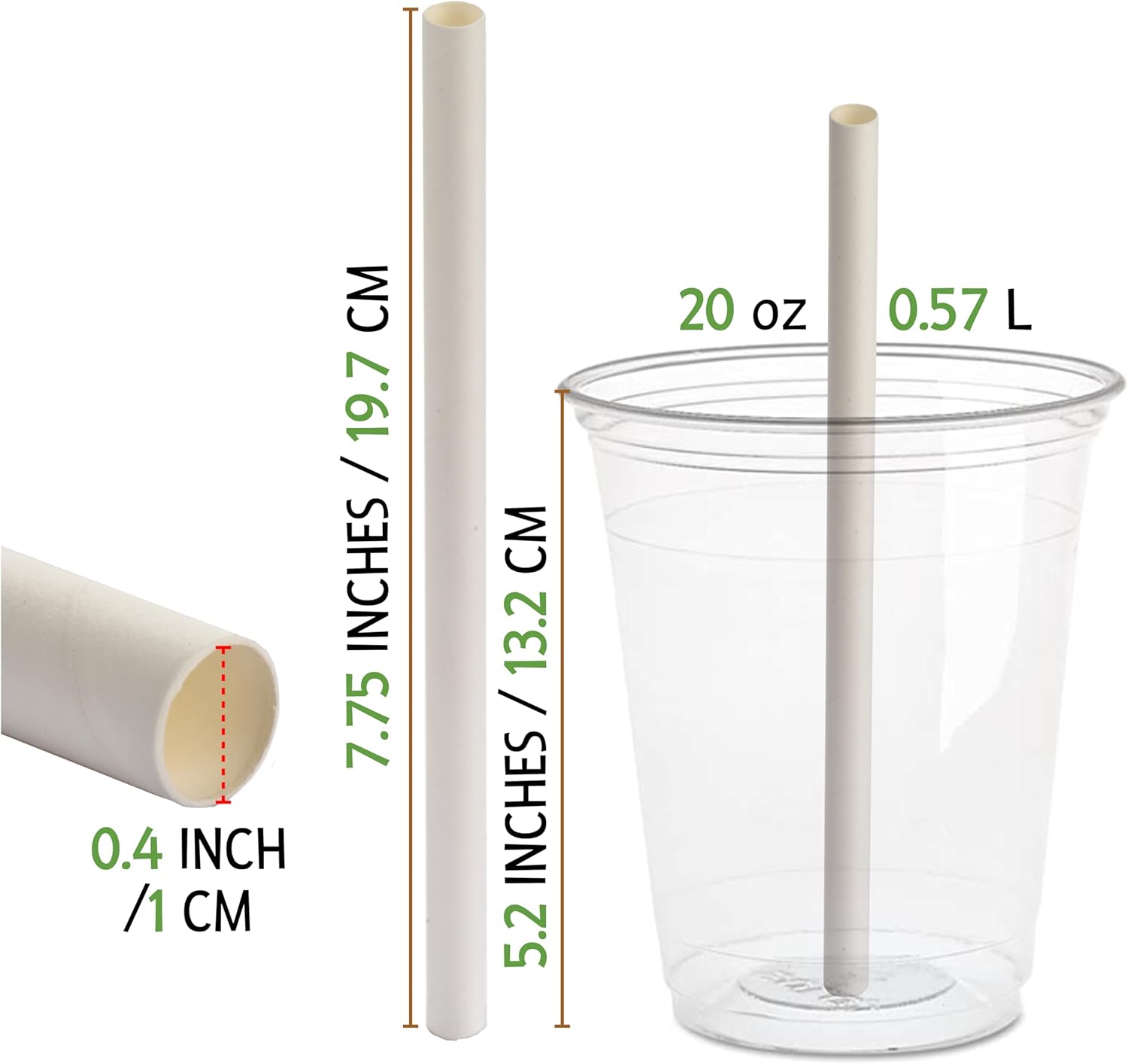 Friendly Straw Paquete de 150 pajitas biodegradables jumbo para batidos y batidos, 7.75 x 0.4 pulgadas, pajitas de papel desechables extra anchas