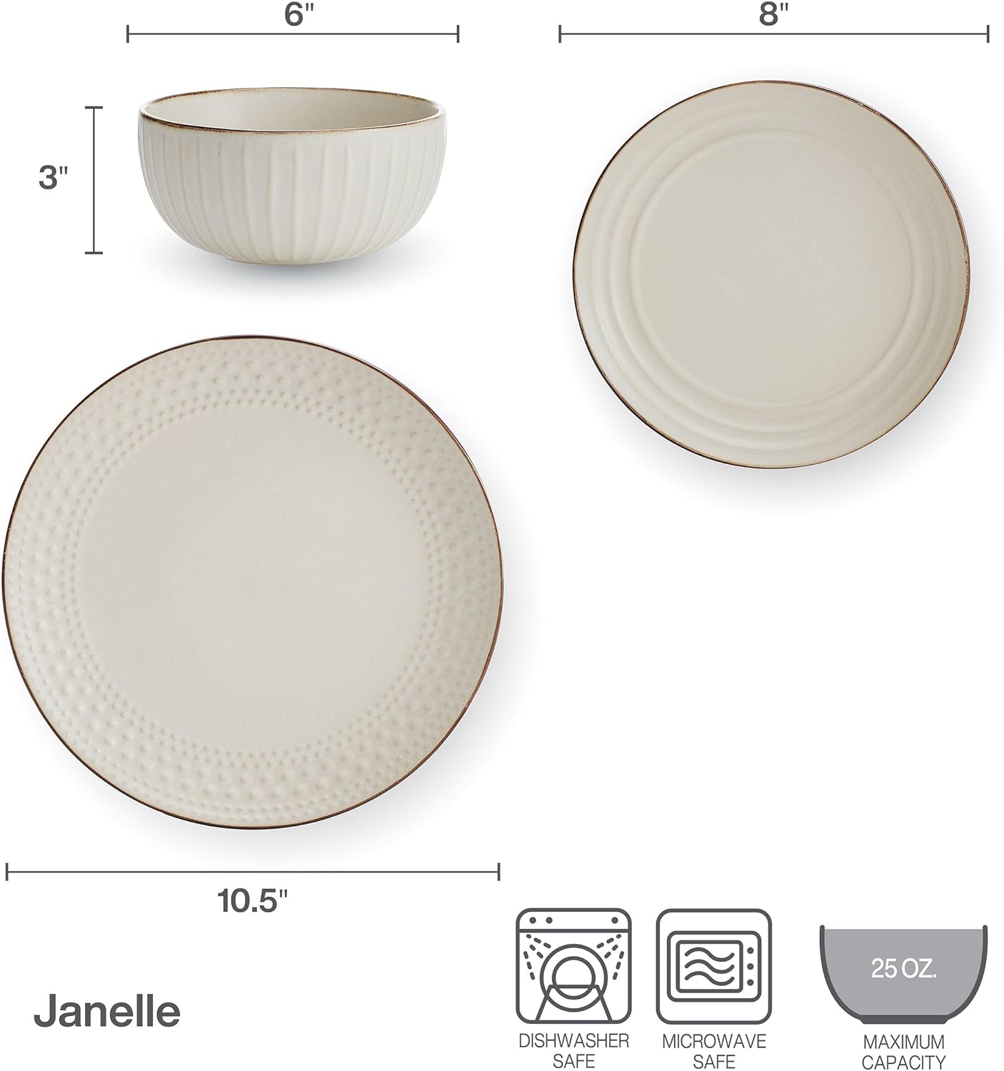 Pfaltzgraff Janelle – Juego de vajilla de 12 piezas, servicio para 4, color crema