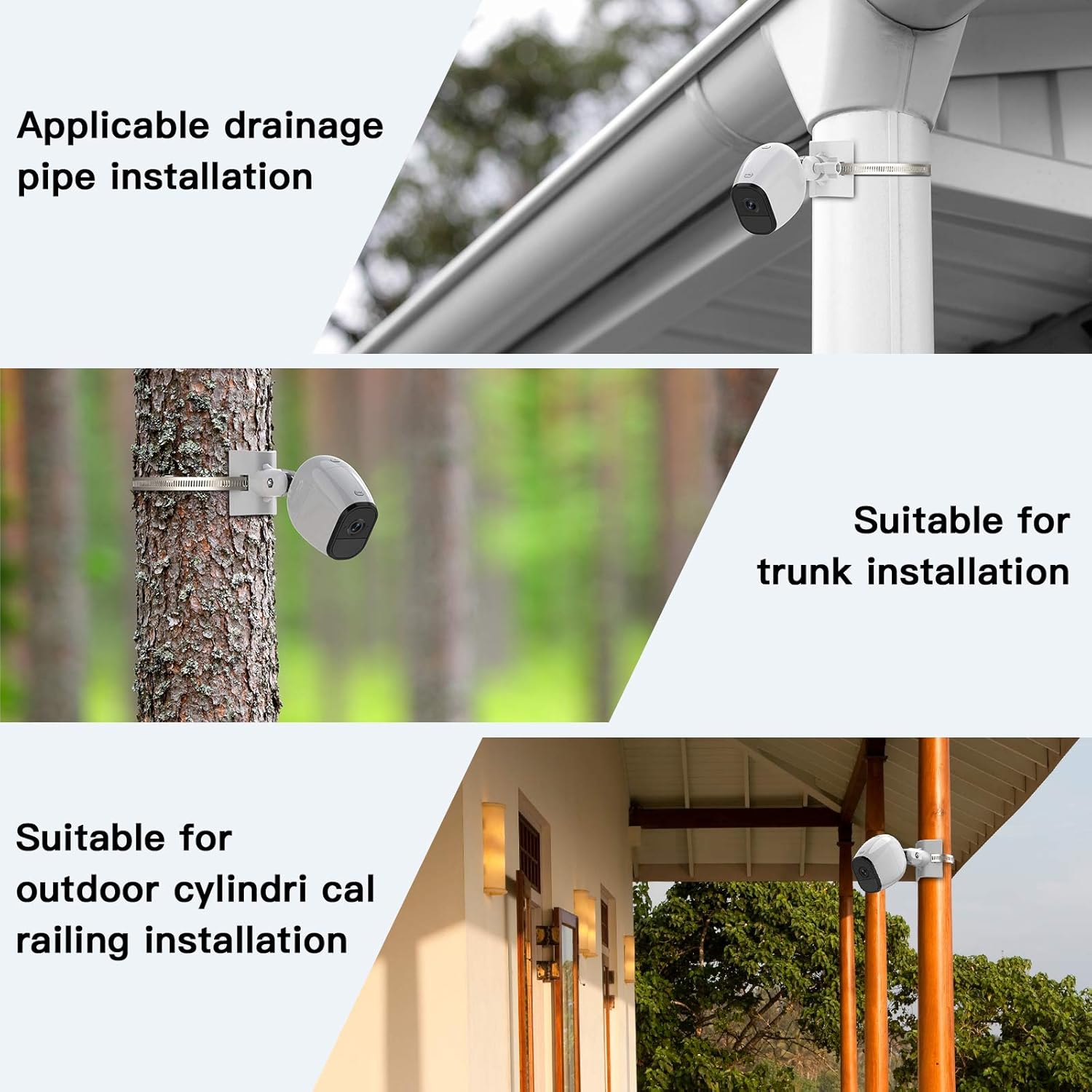 Soporte exterior para Arlo Pro 4Pro 3Pro 2ProUltra 2UltraEssentialReolink Wyze Cam, reflector y otros, se adapta a tuberías de 1.96-7.87 pulgadas