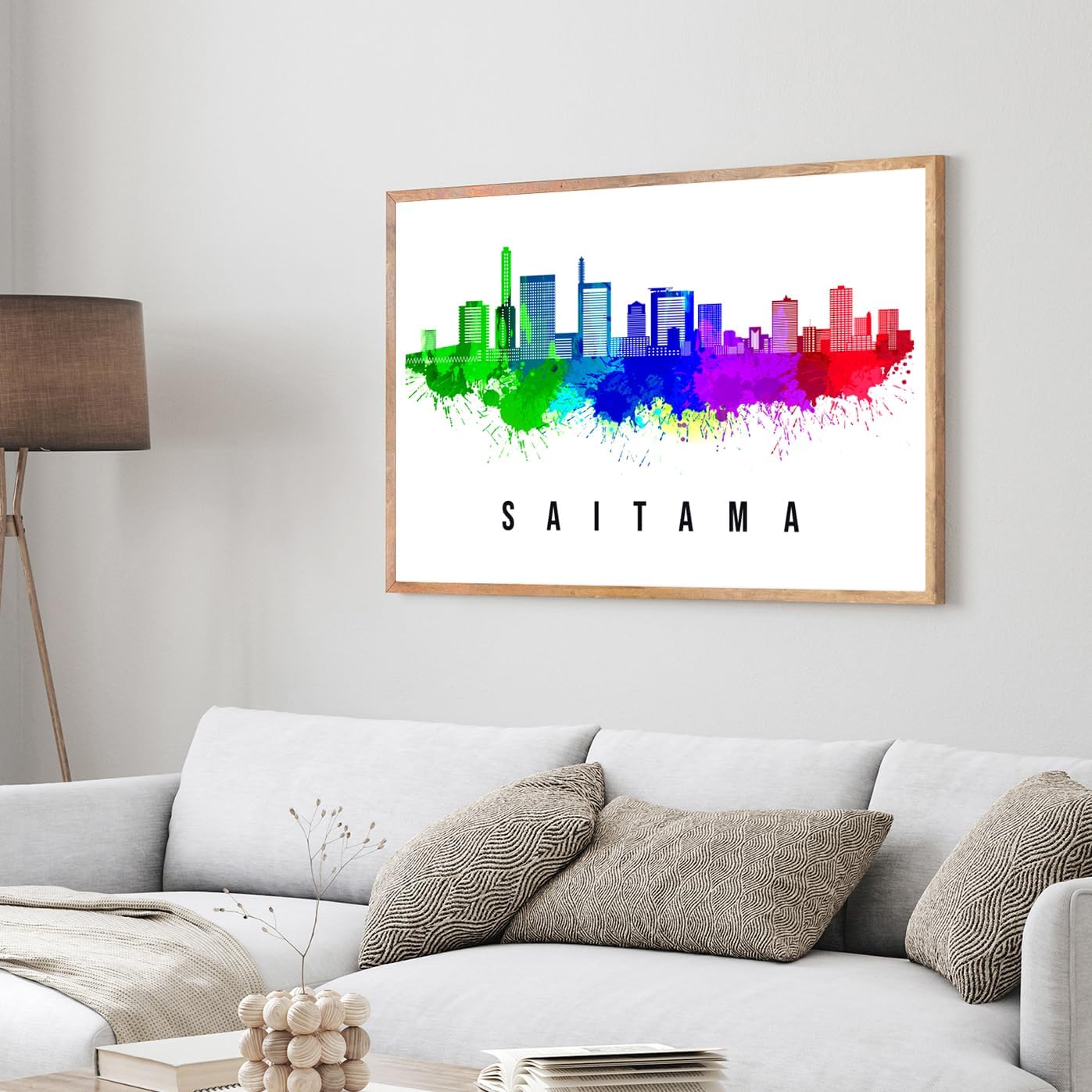PERA PRINT Póster de Japón, póster de Japón-Saitama, ilustración de Japón Skyline City, póster de horizonte moderno, impresión de paisaje urbano y