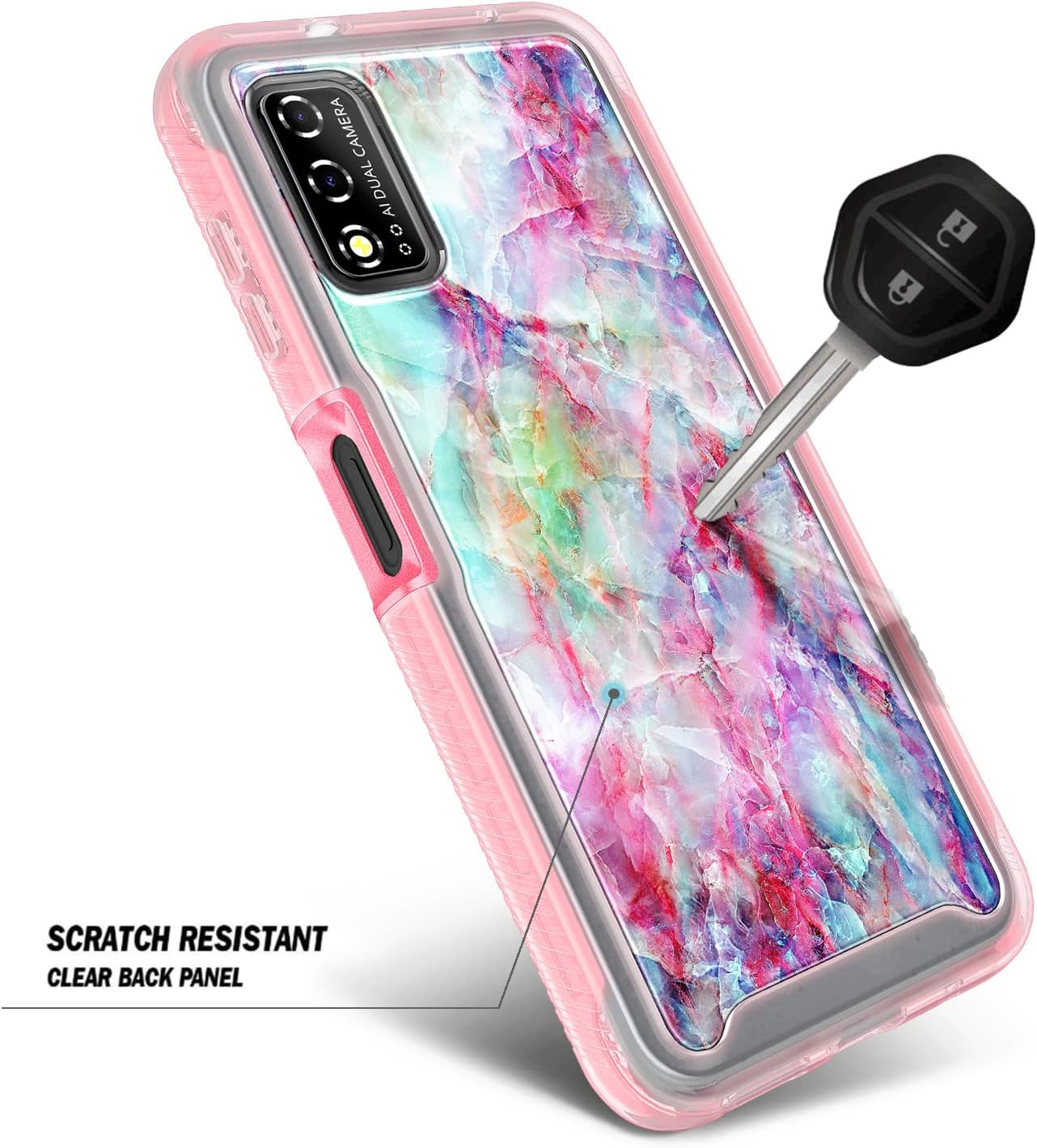 NZND Funda para T-Mobile REVVL V (6.52 pulgadas 4G 2021) con protector de pantalla incorporado, funda protectora de cuerpo completo a prueba de