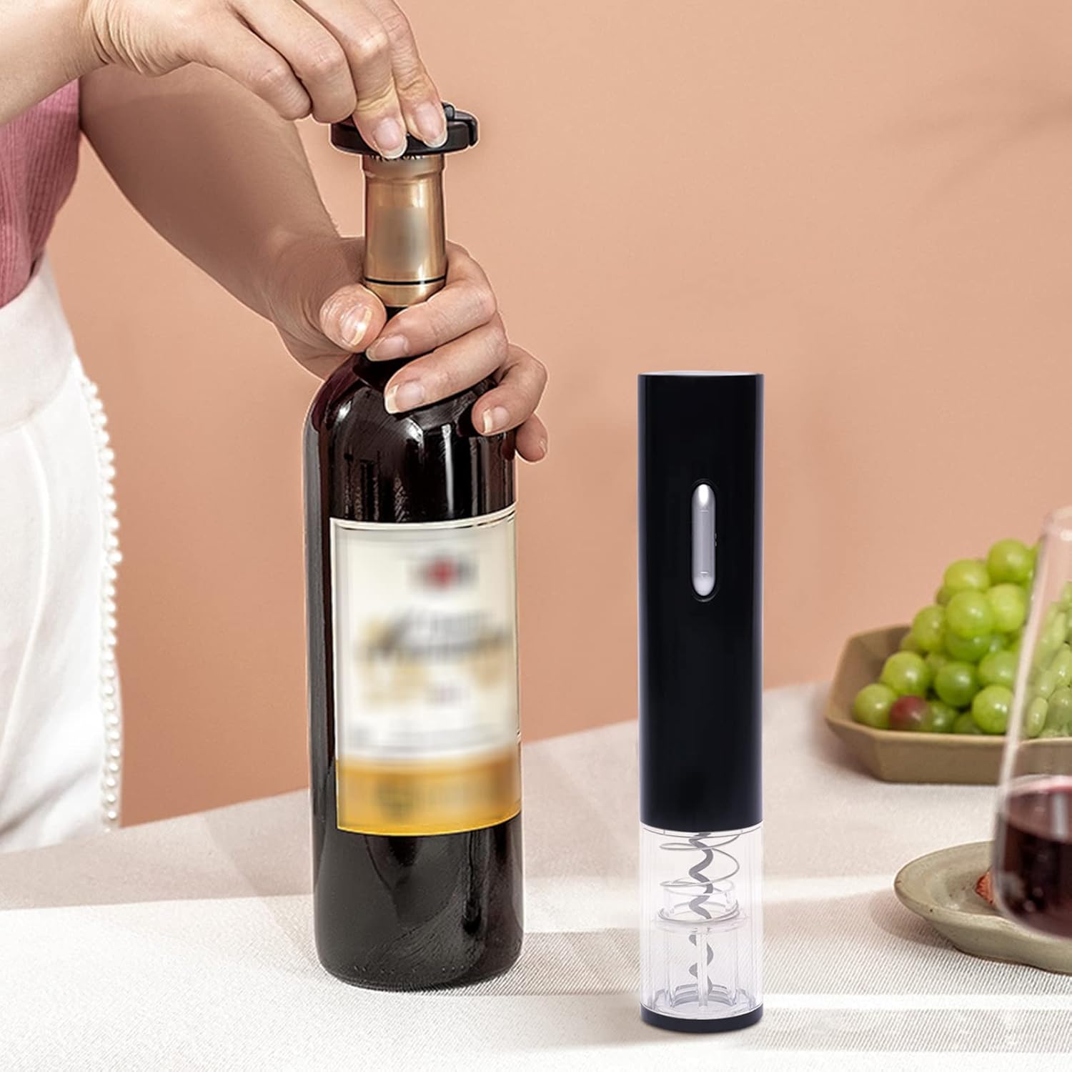 DOONARCES Abrebotellas de vino eléctrico negro, abridor automático de botellas de vino eléctrico con batería Sacacorchos de acero inoxidable con