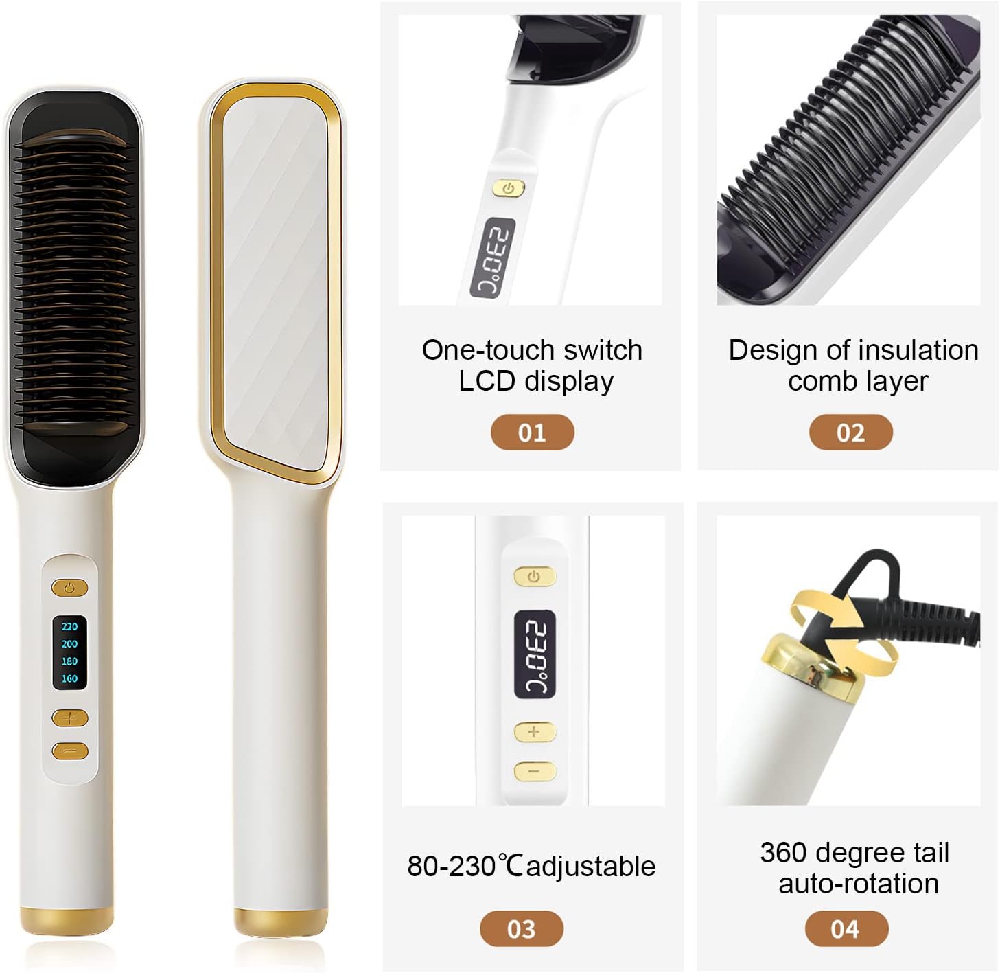 Peine alisador de pelo de iones negativos, calentamiento rápido, antiquemaduras, peine profesional para alisar el cabello, salón de viaje en casa,