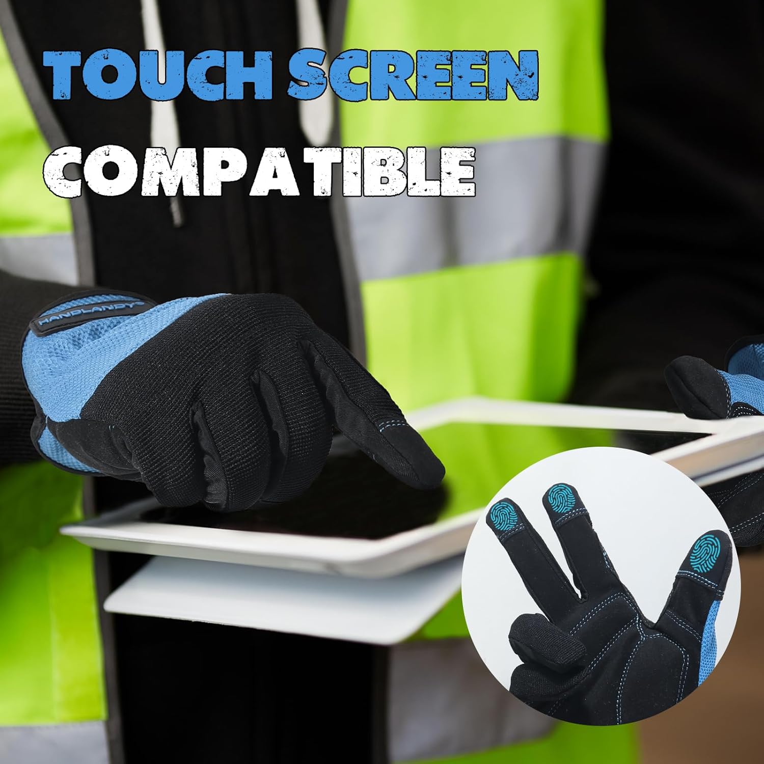 HANDLANDY – Guantes de trabajo para hombre aptas para pantalla táctil, guantes para mecánico flexibles y transpirables, con nudillos y palma