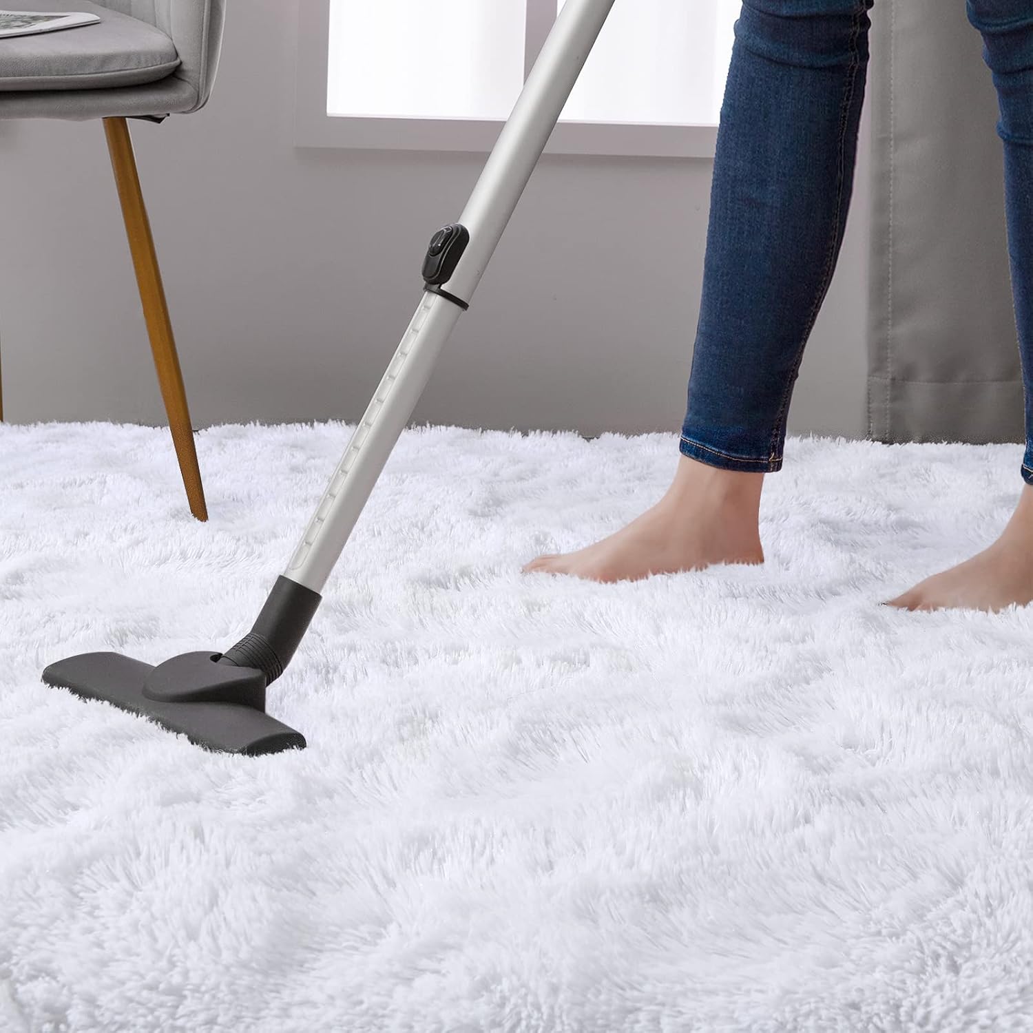 DweIke – Alfombra mullida y esponjosa de felpa blanca de 8 x 10 pies, para sala de estar, dormitorio, alfombras suaves para habitación de niños y