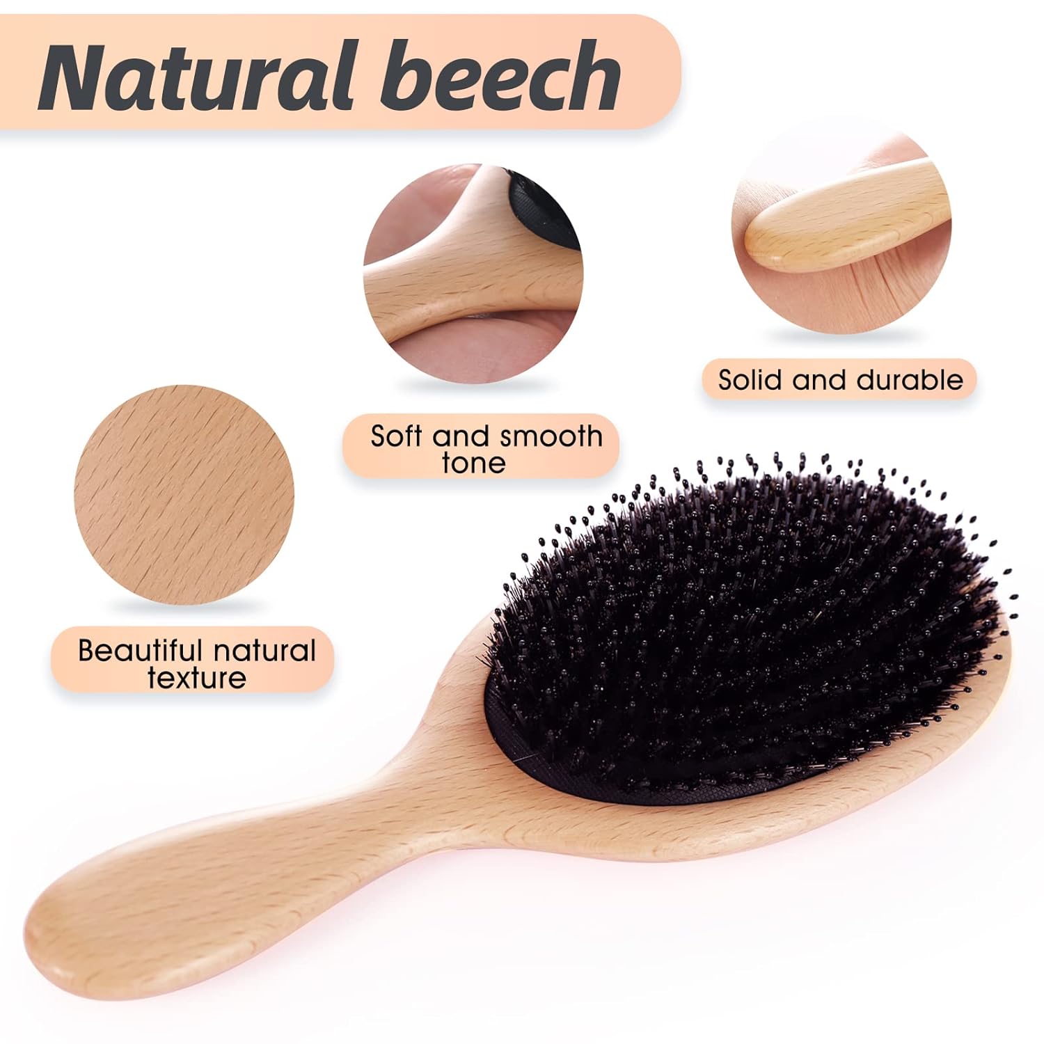 -Cepillo para el cabello – Juego de cepillos de pelo de cerdas de nailon (grande)- Cepillo de cerdas naturales suaves, antiestático, fácil de