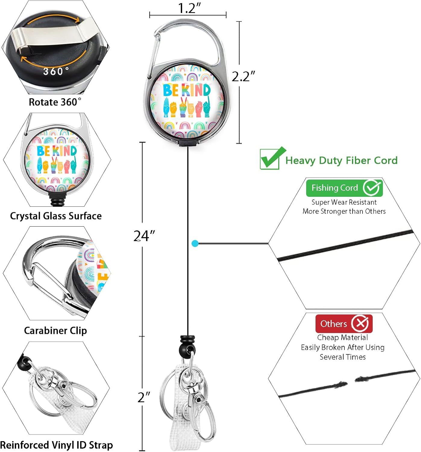 Soporte para insignia de arco iris, carrete retráctil, soporte para tarjetas de identificación Be Kind, clip retráctil resistente, tarjeta de