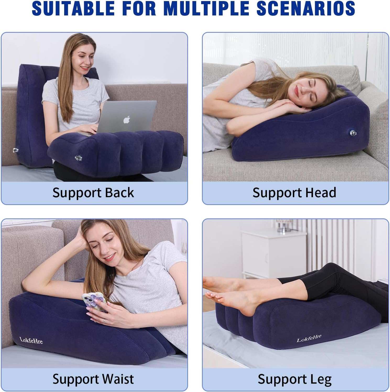 Almohada de cuña para dormir  Almohada inflable de elevación de piernas para hinchazón, circulación, alivio del dolor de piernas y espalda, soporte