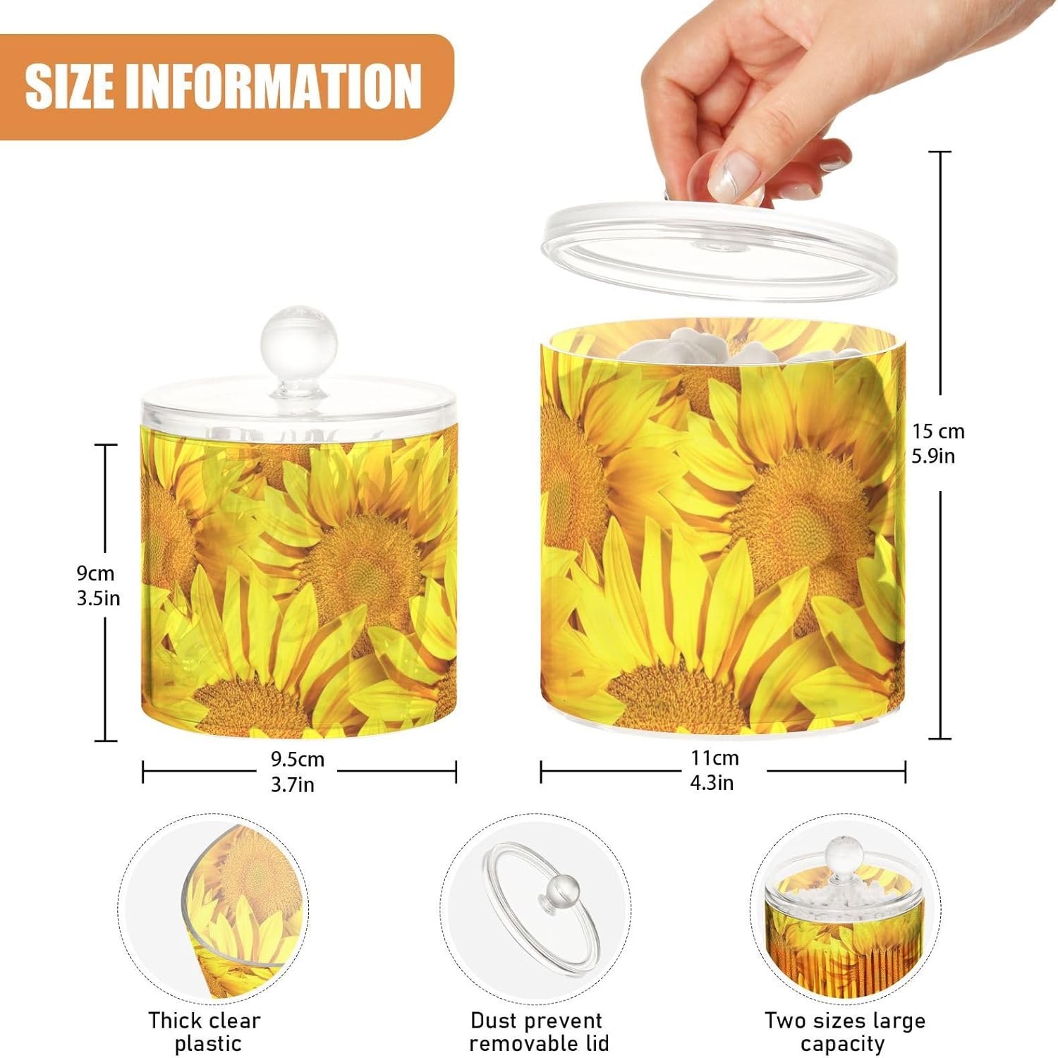 Tarros de girasoles con tapas, contenedores de almacenamiento de baño, recipientes de almacenamiento de algodón para dormitorio, artículos