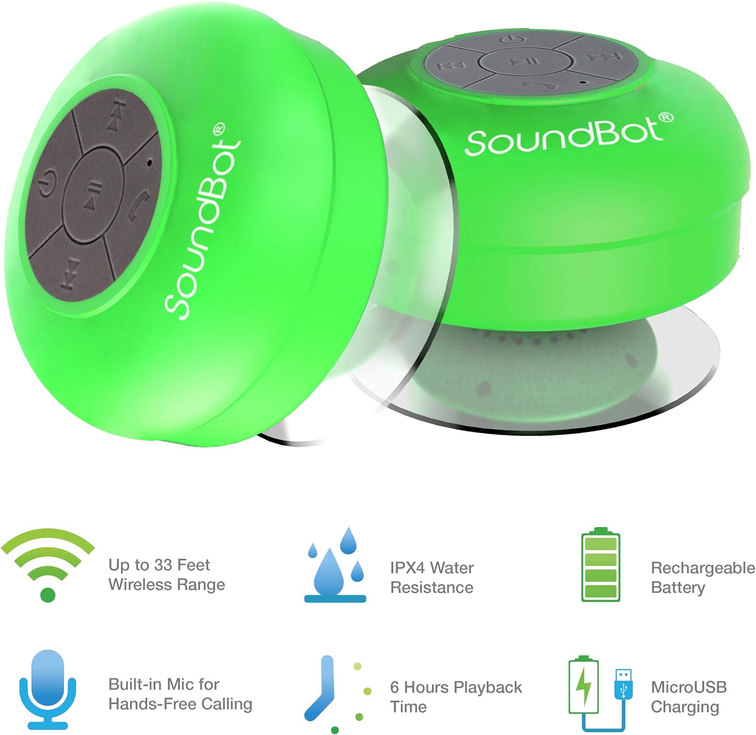 Soundbot SB510 HD Altavoz de ducha Bluetooth resistente al agua, manos libres portátil con micrófono integrado, 6 horas de tiempo de reproducción,