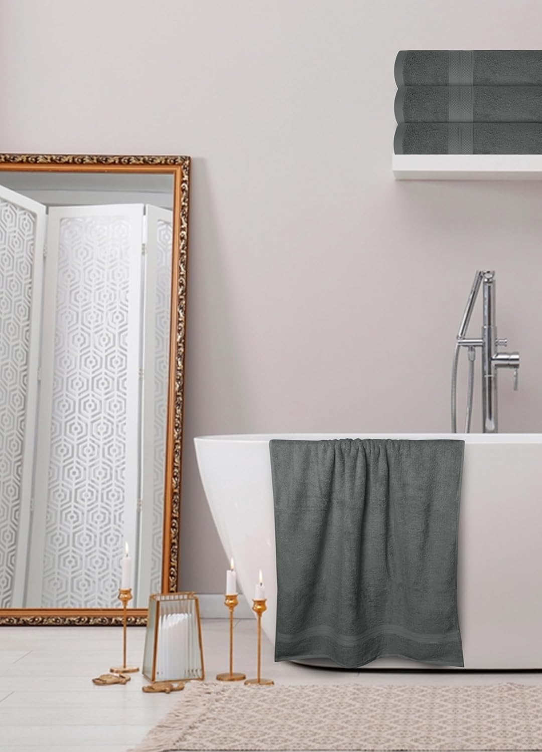 Avalon Towels Juego de 4 toallas de baño, 100% algodón de 21.16 ozm, ligeras y altamente absorbentes, toalla de secado rápido, sensación suave, 27 x