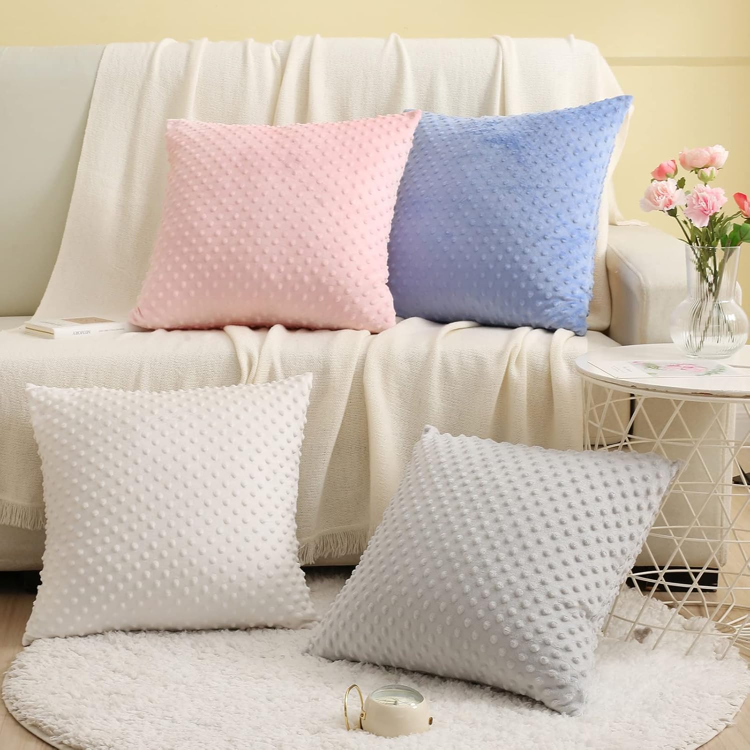 DaysU Juego de 2 fundas de almohada decorativas de felpa suave y sedosa con puntos elevados relajantes, fundas de almohada decorativas de 18 x 18