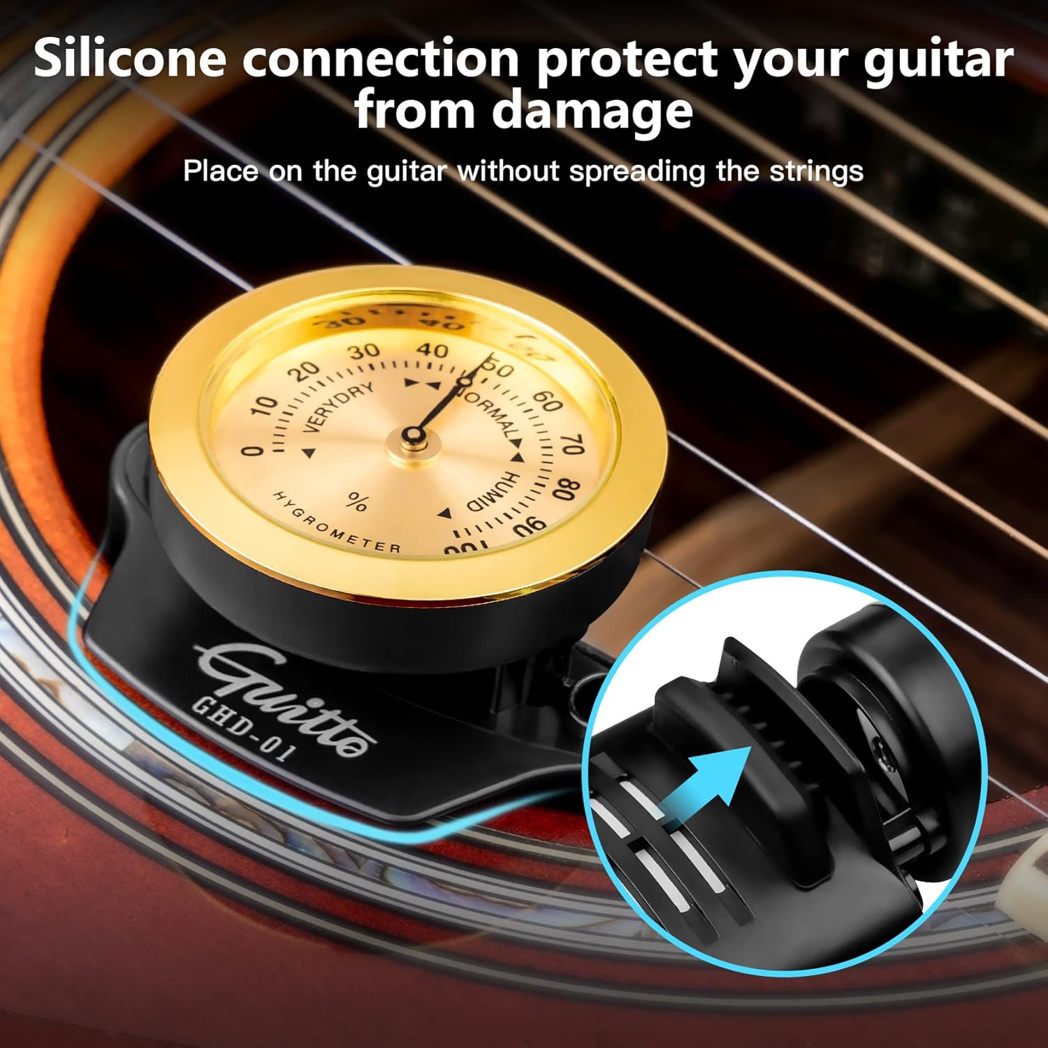 GUITTO – Humidificador de guitarra – Sistema de cuidado de la humedad 2 en 1 para guitarra acústica humidificador higrómetro GHD-01