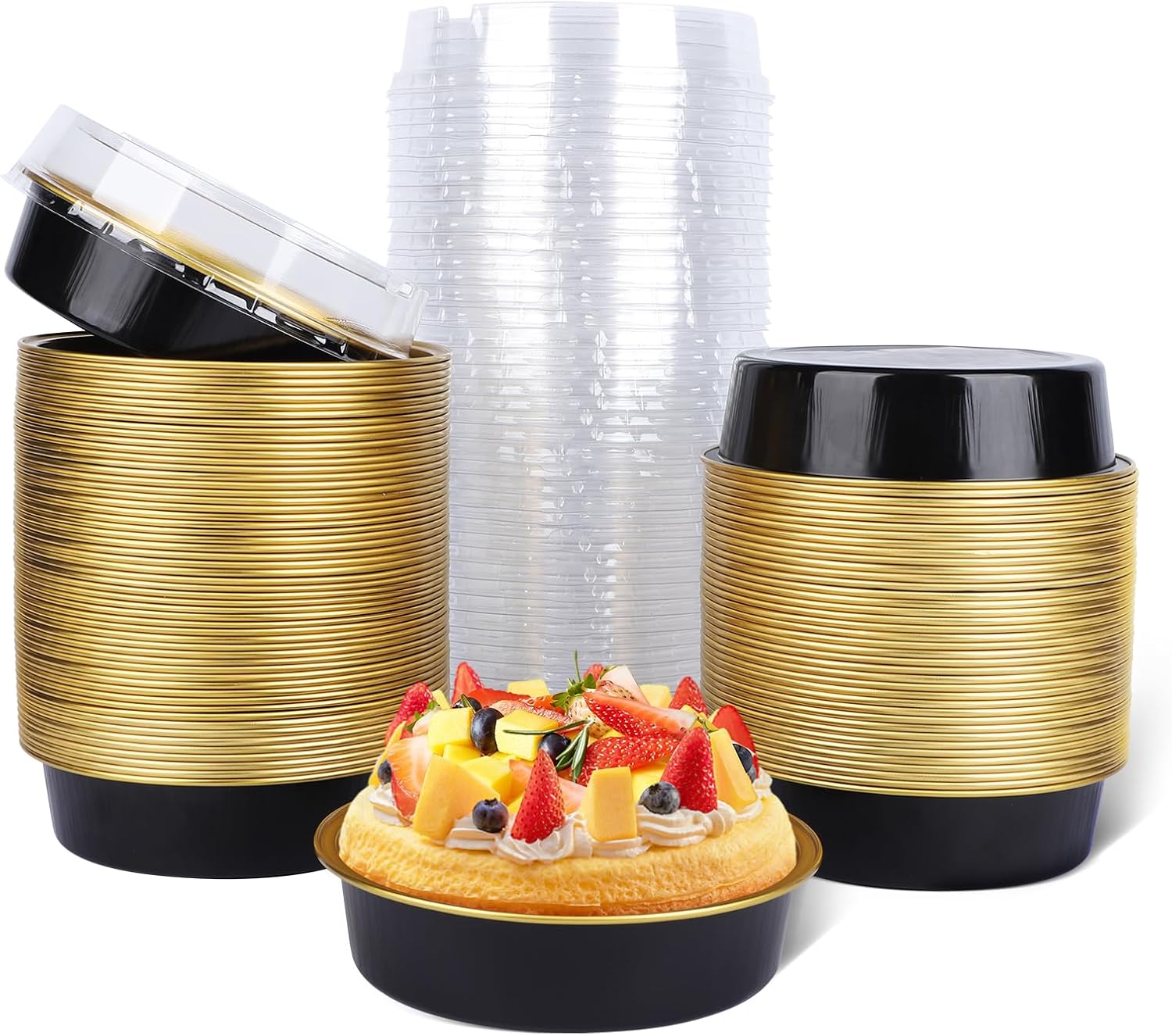 Beasea Ramequines desechables de crema brulee con tapas, paquete de 120 latas de 4 pulgadas y 8 onzas, mini latas para tartas de papel de aluminio