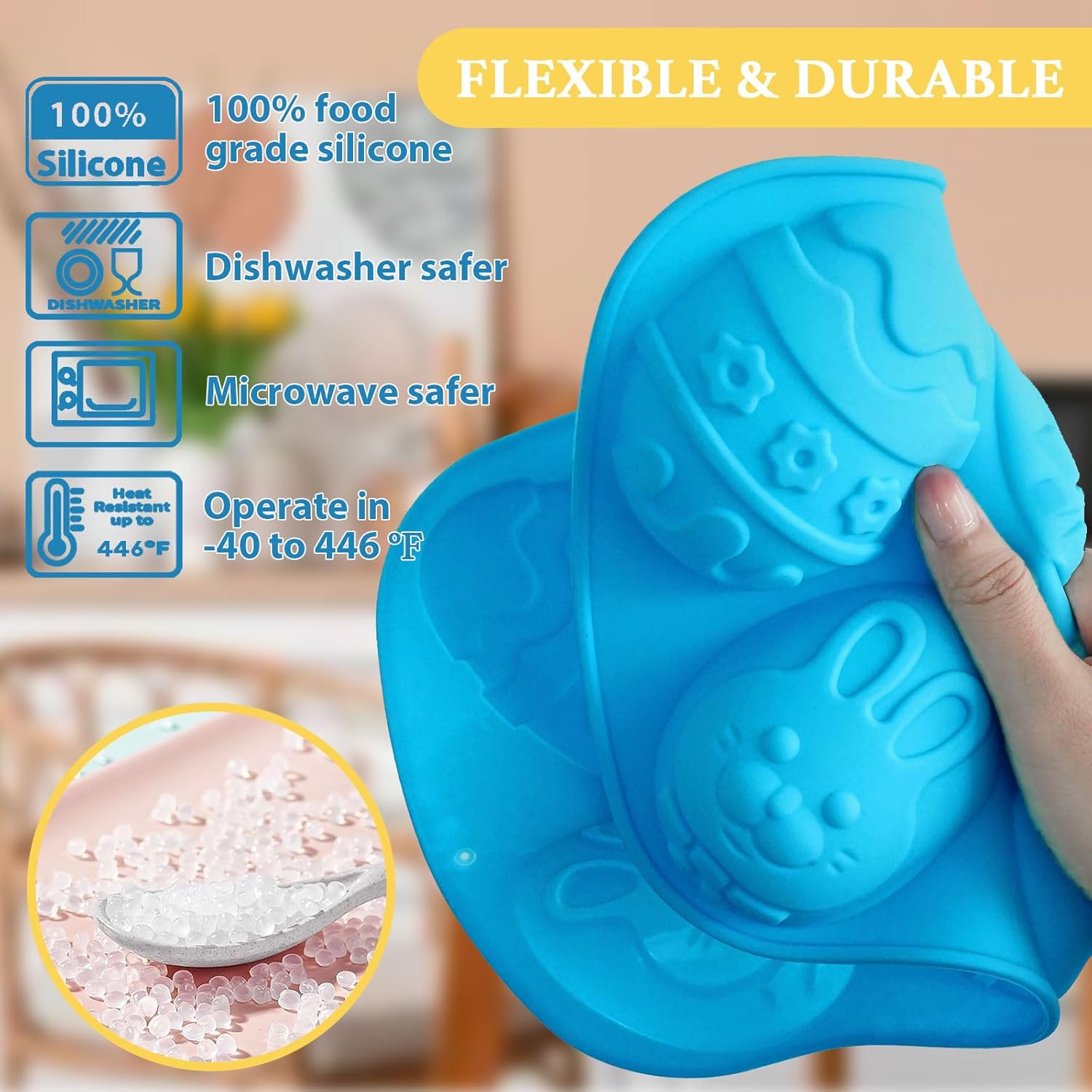 HKNMTT Moldes de silicona para huevos de Pascua con forma de 3.5 pulgadas, paquete de 2 moldes de chocolate para hornear, antiadherentes, sin BPA,