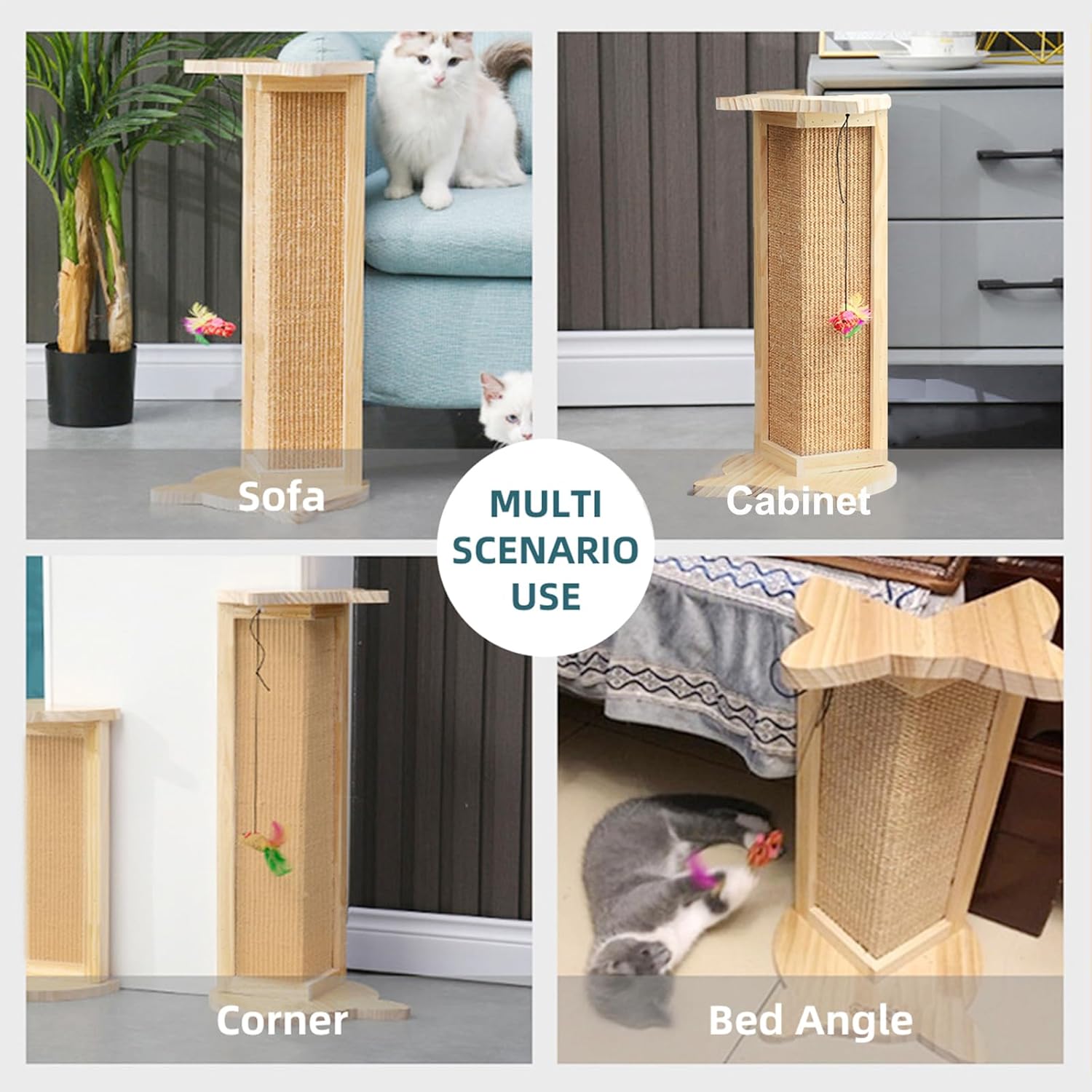 Rascador de esquina para gatos, poste rascador de esquina de sofá, rascador de esquina de sisal de 18 pulgadas para gatos de interior con juguete de