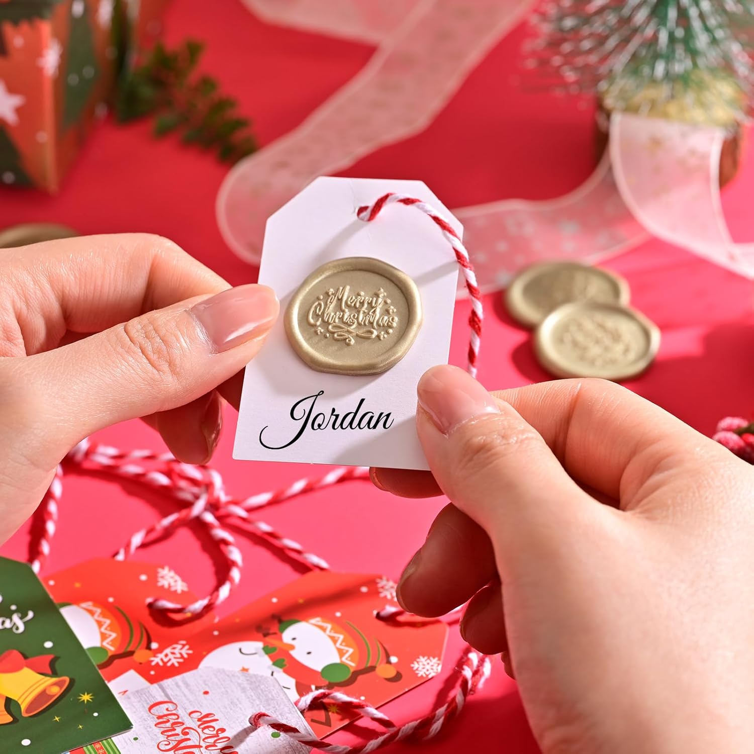 UNIQOOO Calcomanías de sello de cera de Navidad, calcomanías de sello de invitación de boda, 50 calcomanías autoadhesivas Prosecco Metallic Lignt
