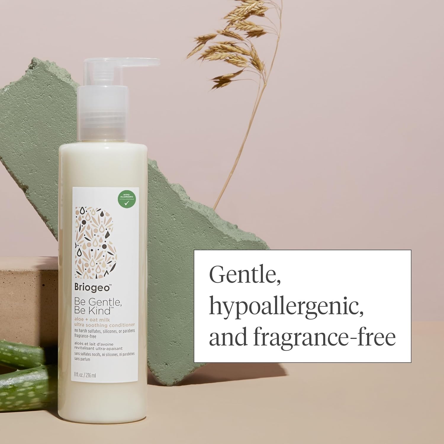 Briogeo Be Gentle, Be Kind Aloe + Oat Milk Acondicionador ultra relajante, Acondicionador hipoalergénico y aprobado por dermatólogos, sin fragancia,