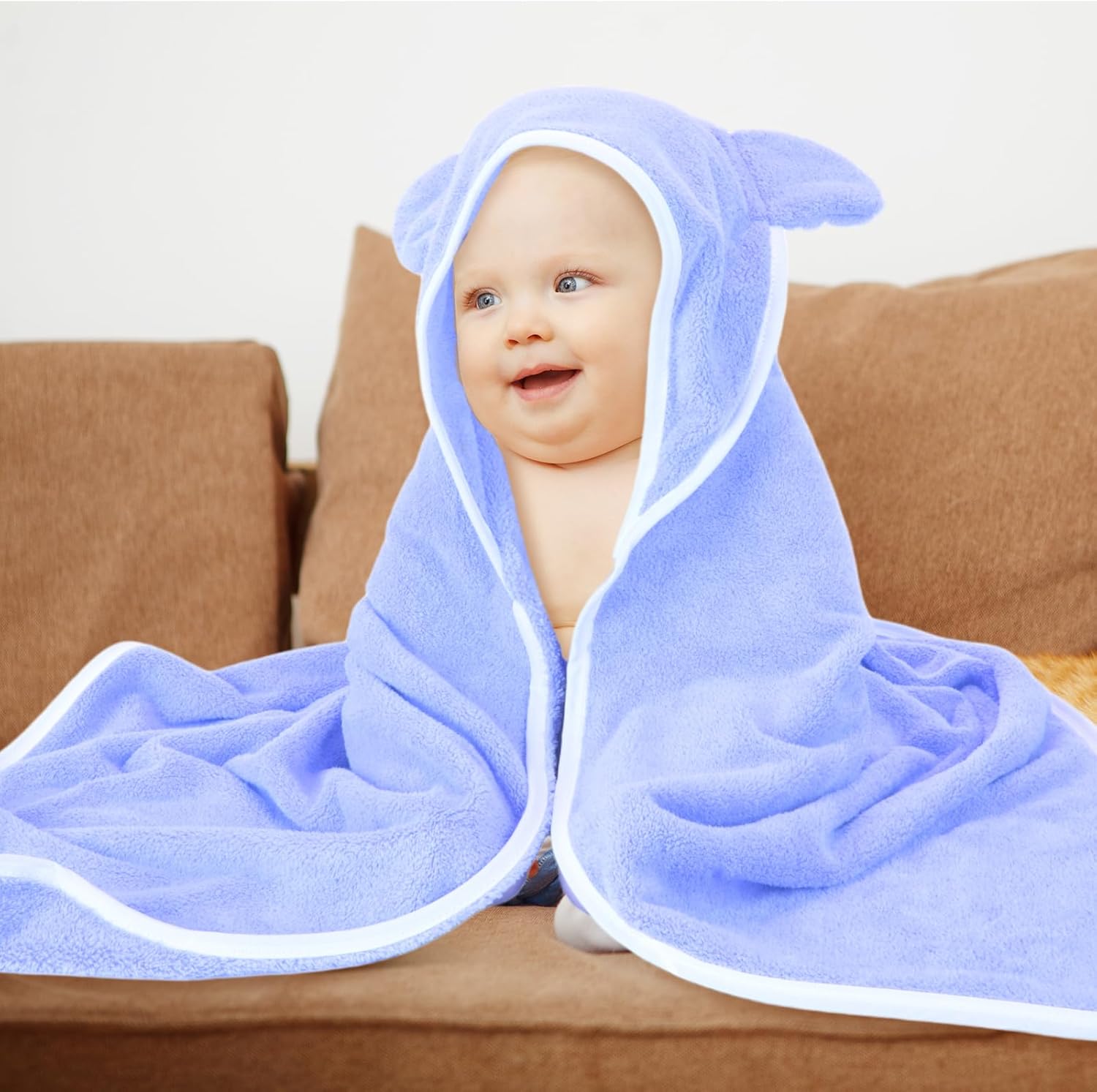 Peryiter 12 toallas con capucha para bebé, acogedoras y absorbentes, toallas de baño de vellón coral para niños, manta de baño con orejas suaves