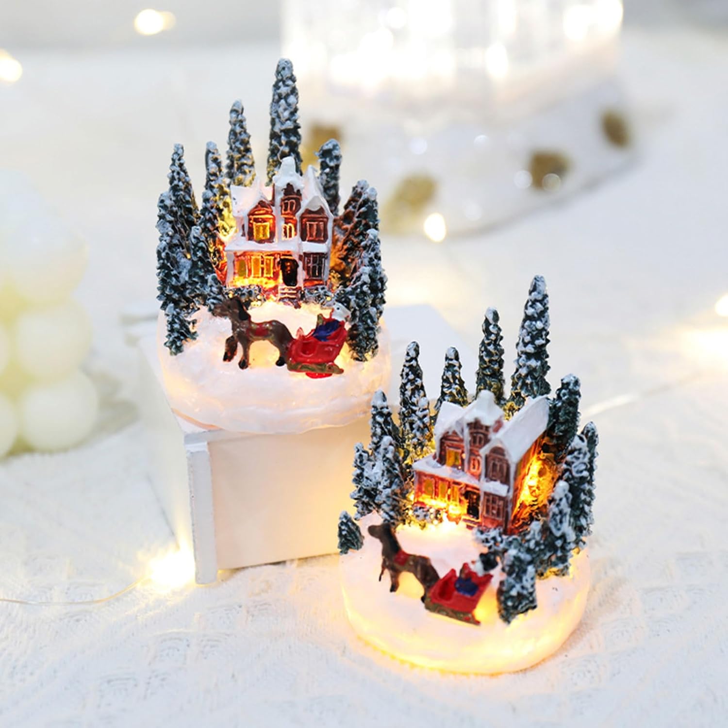 beertoy Decoración de edificios coleccionables de Navidad, figuras de pueblo de Navidad, luz LED para decoración del hogar, regalo de resina, adorno
