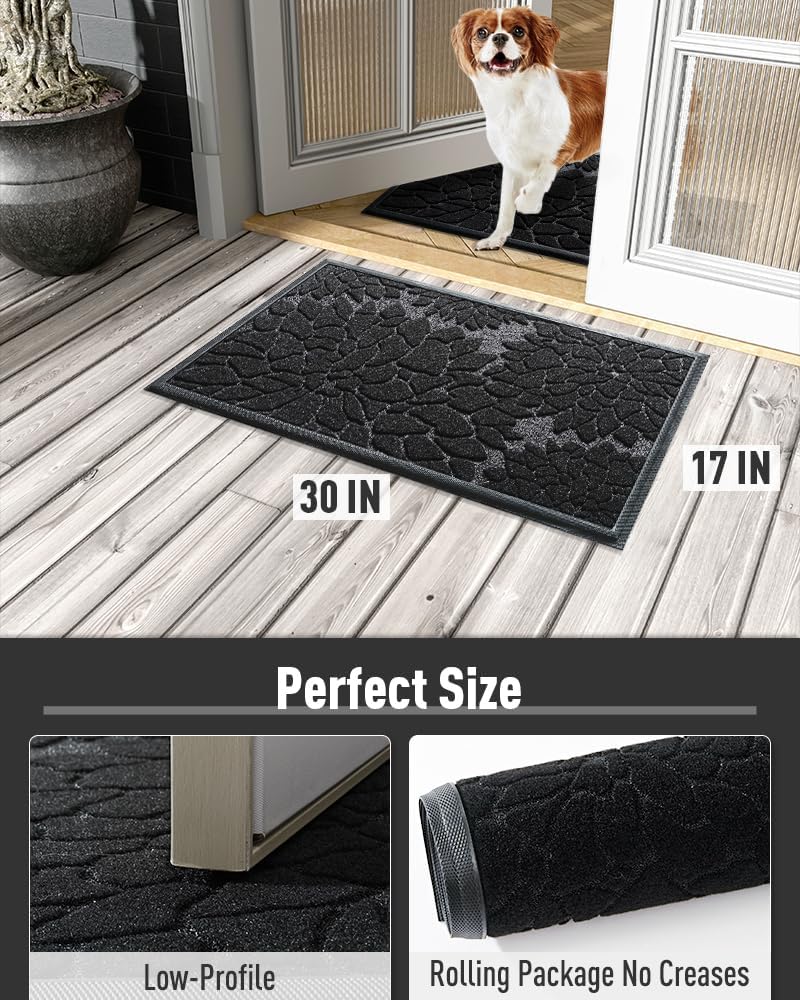 AMOAMI – Tapete de puerta  Tapete de bienvenida absorbente resistente para puerta delantera, tapete de goma antideslizante para puerta delantera,