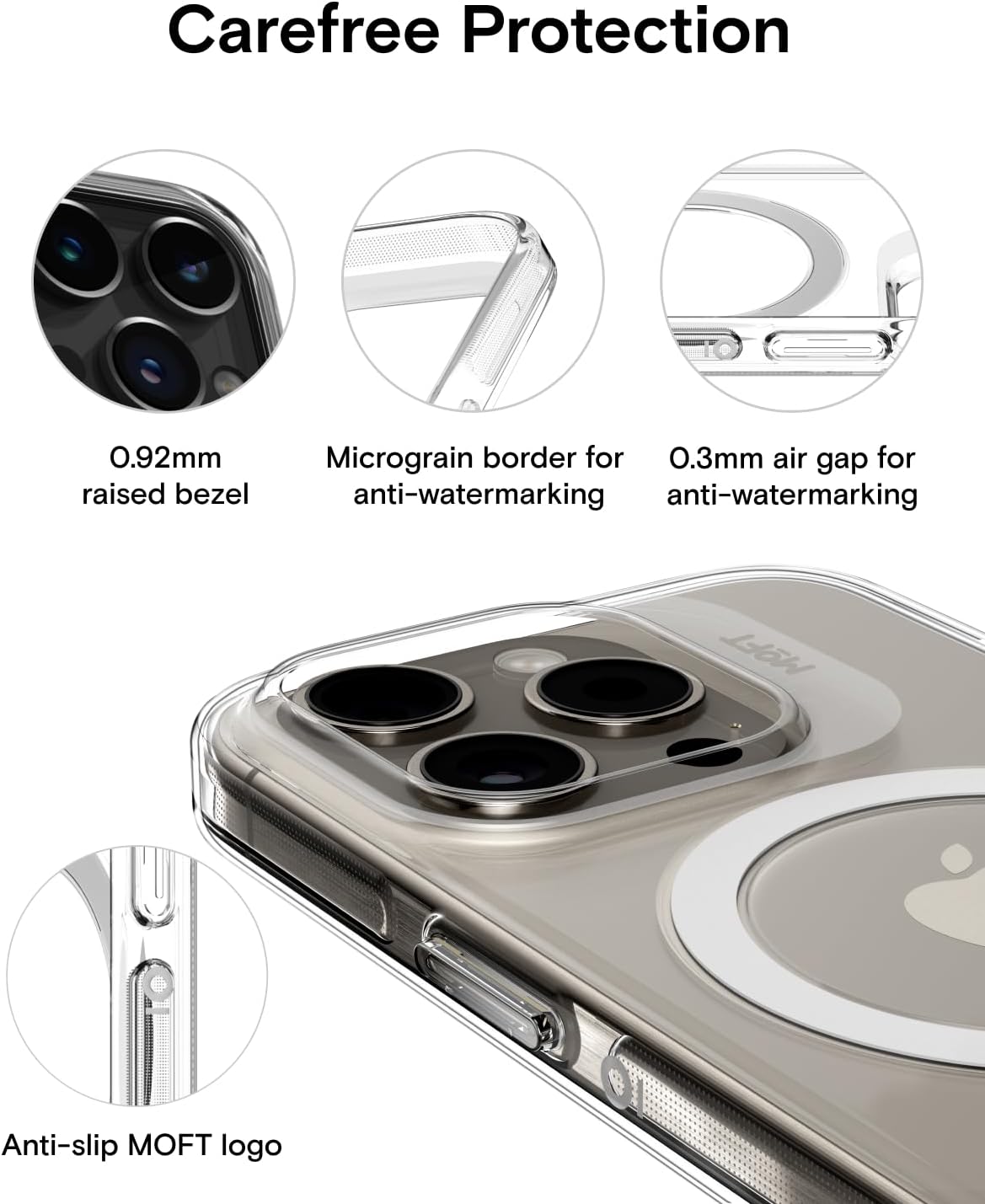 MOFT Funda magnética para iPhone 15, antiamarilleamiento y arañazos, protección de grado militar, sin BPA, a prueba de golpes, transparente