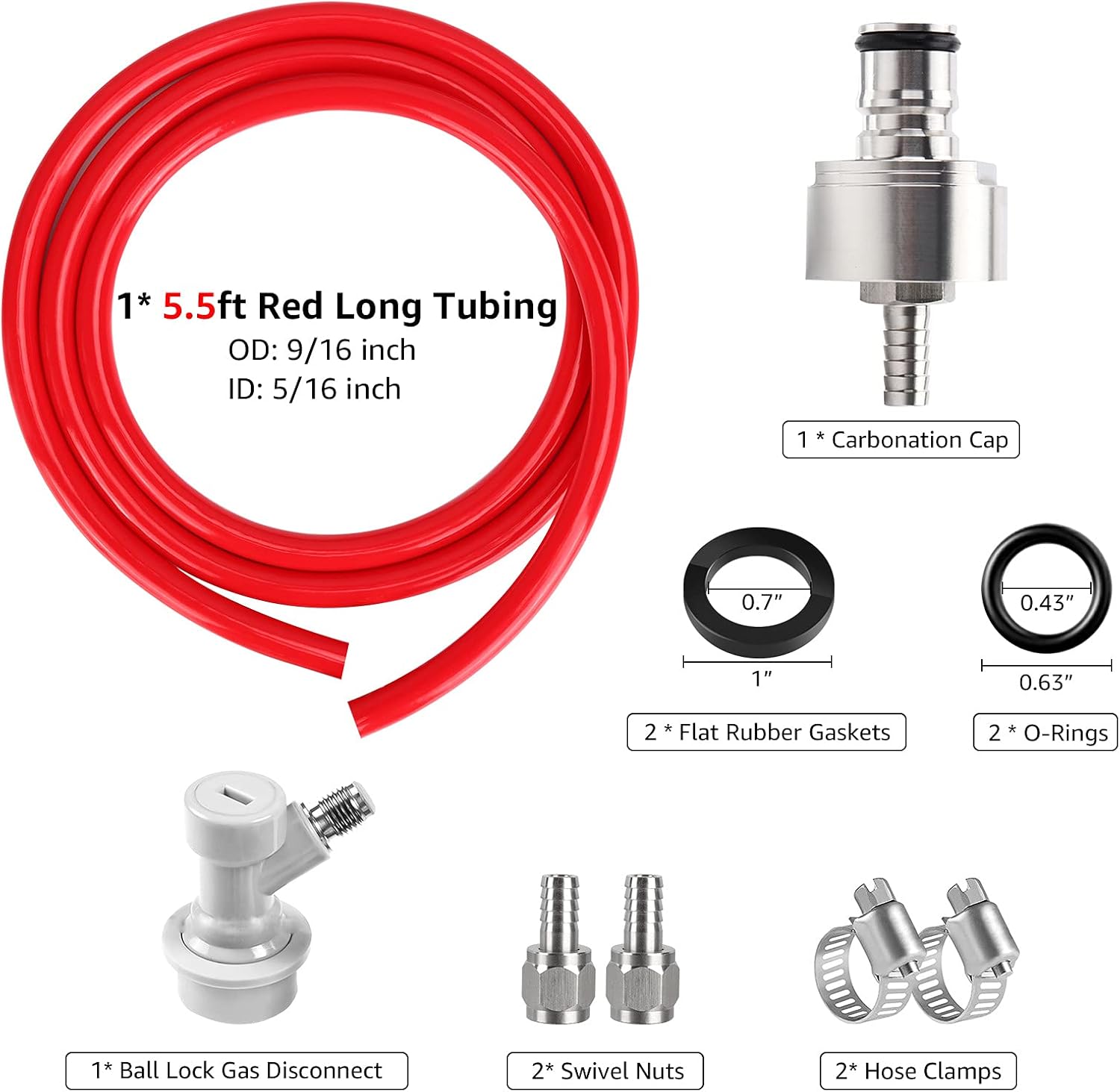 Tubería de línea de gas Co2 de 5.5 pies 516 para ensamblaje Kegerator con tapa de carbonatador de acero inoxidable tapa de carbonatación para