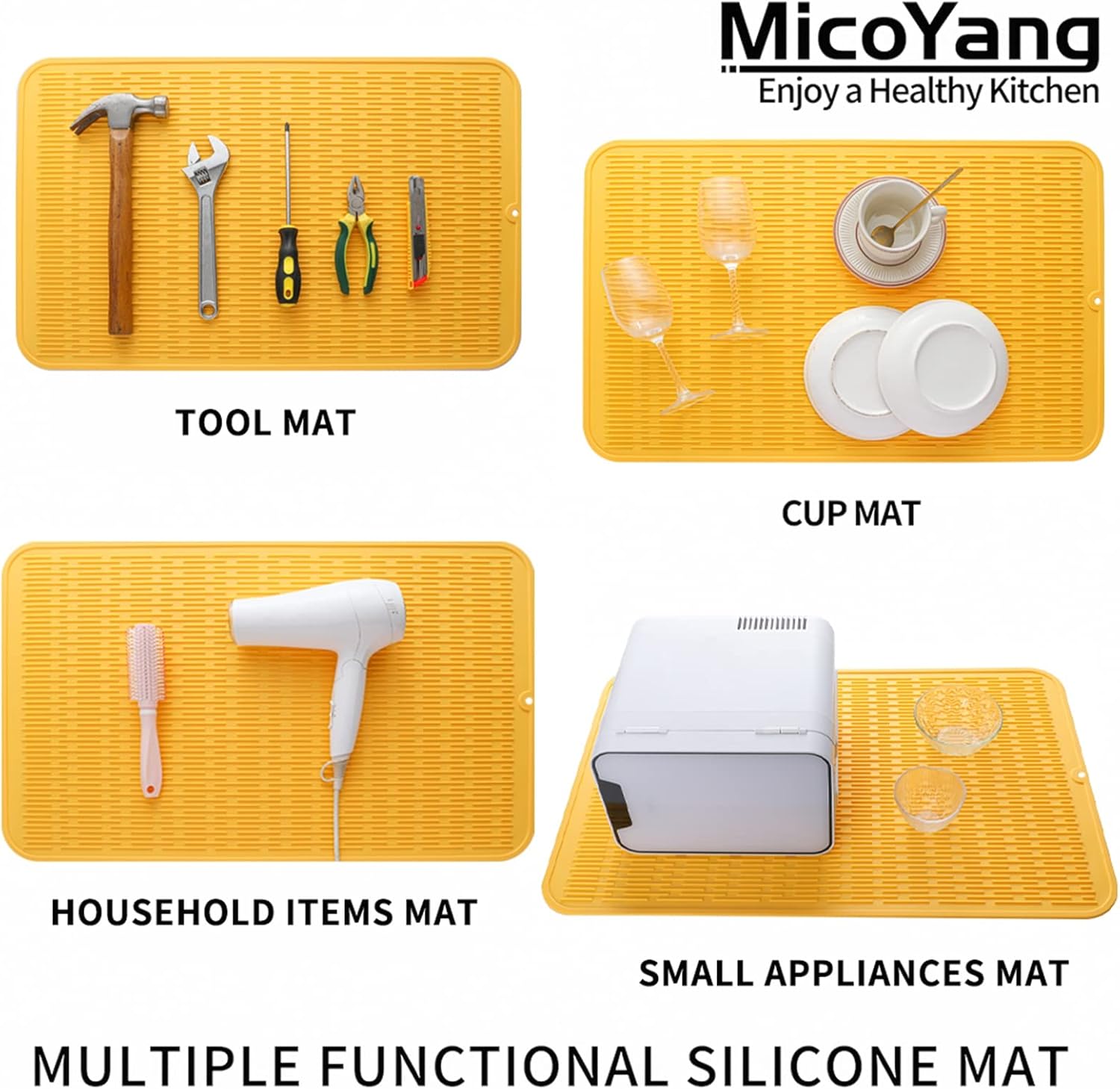 MicoYang Alfombrilla de silicona para secado de platos para múltiples usos, fácil de limpiar, ecológica, resistente al calor, alfombrilla de