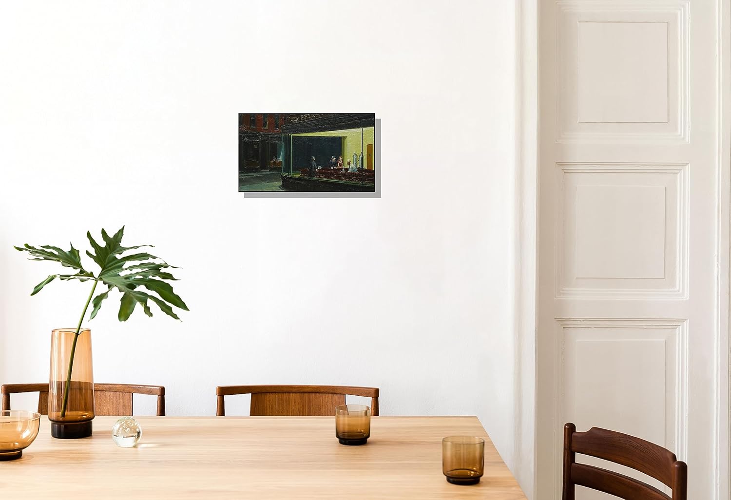 Simulación de impresión 3D textura pintada a mano sobre lienzo pintura Edward Hopper Classic Wall Art Nighthawks Diner Urban Streetscape Hecho a
