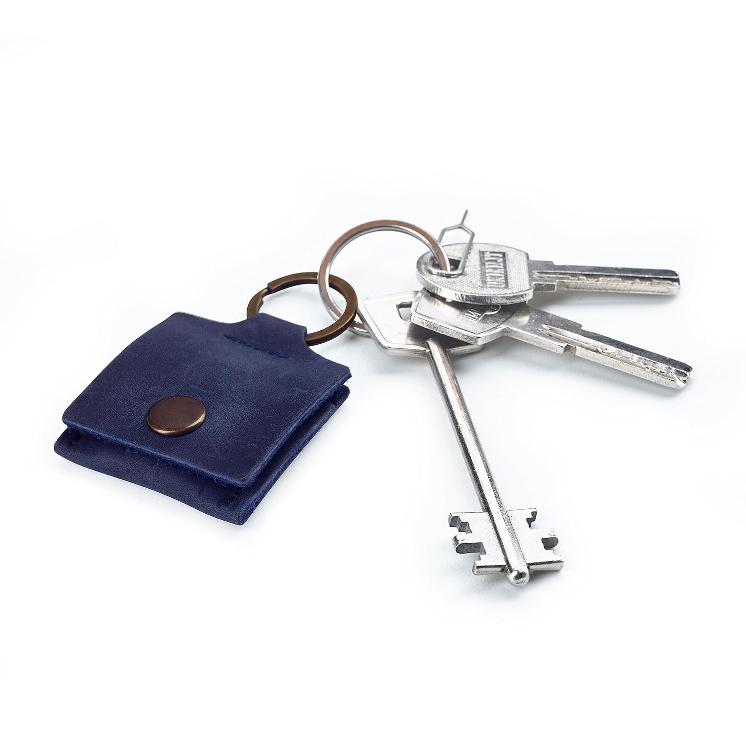 Leather Keychain Ring Holder, Wedding Ring Travel Case, Engagement Ring Holder, Ring Pouch, Workout and Gym Ring Holder (Blue)