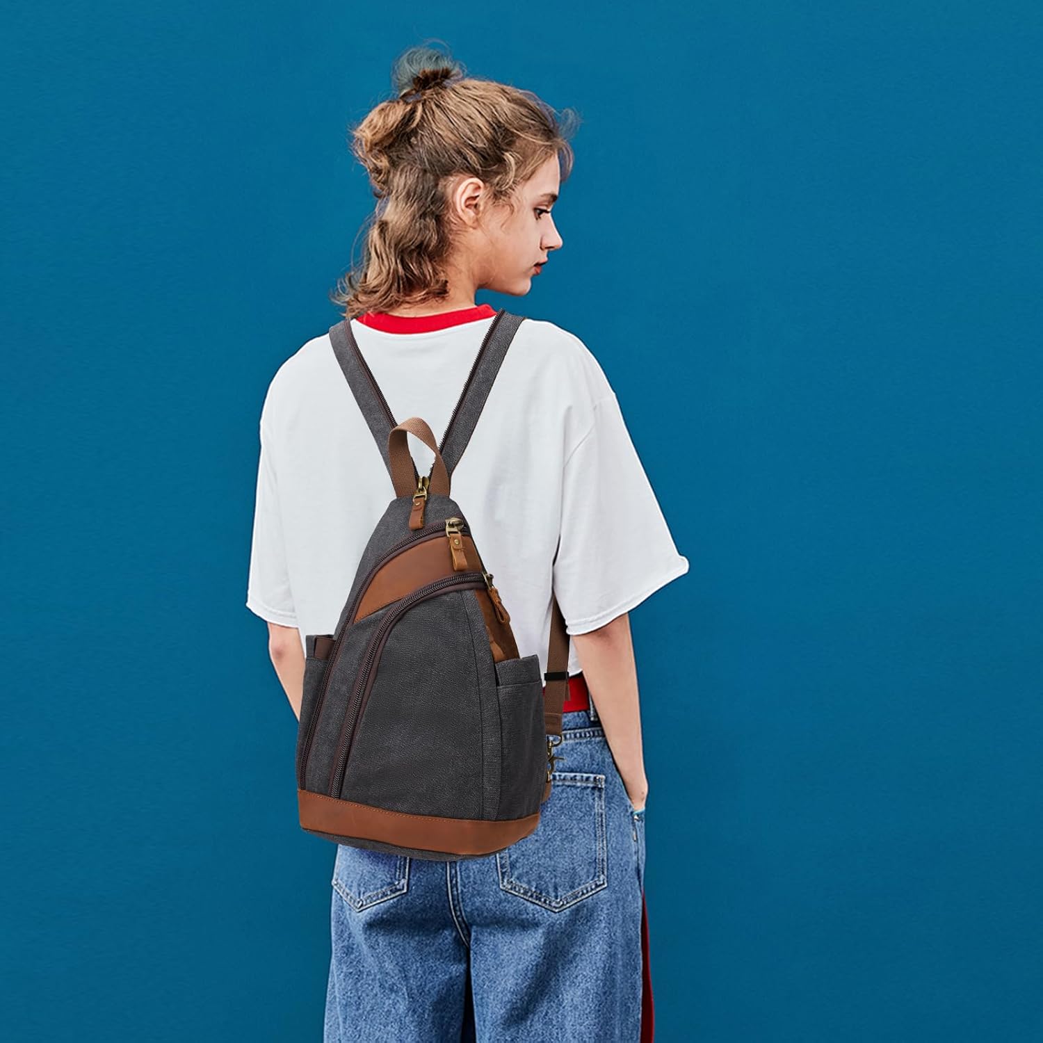 KL928 Bolso bandolera pequeño – Mochila cruzada de hombro casual mochila mochila para hombres y mujeres