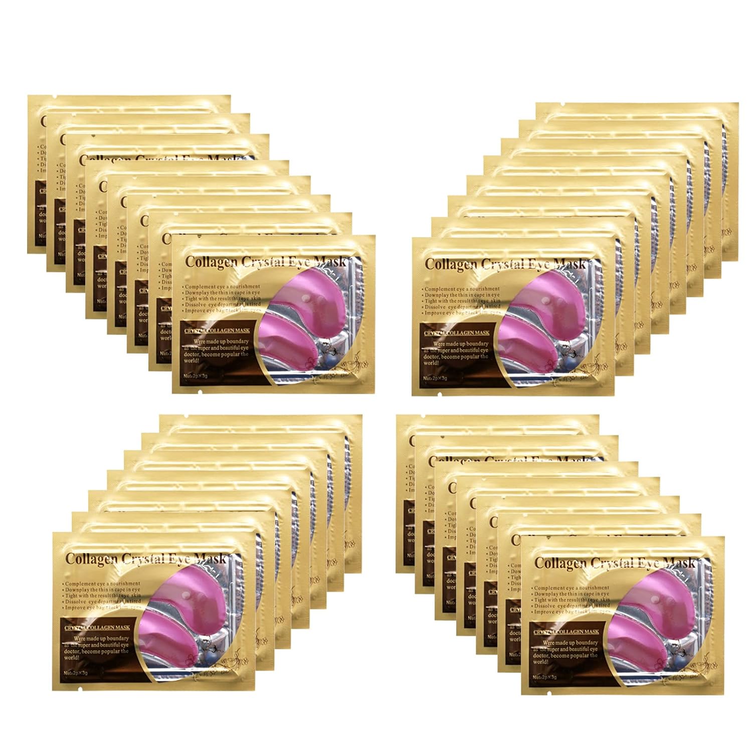 Máscara de ojos de colágeno rosa, 30 pares de parches dorados de cristal para ojos hinchados y ojeras  Parece menos cansado y reduce arrugas y