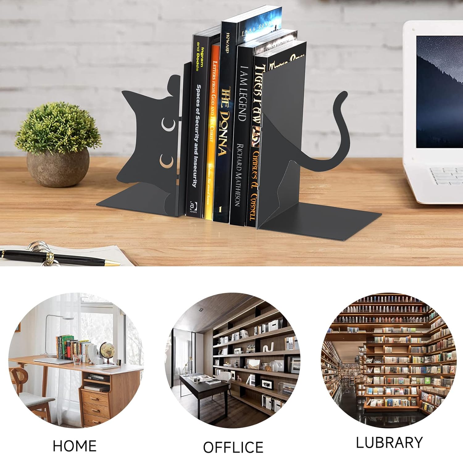 Extremos decorativos para libros, ENCIMART Book Ends, bonitos sujetalibros de gato, sujetalibros de metal, soportes para libros para estantes,