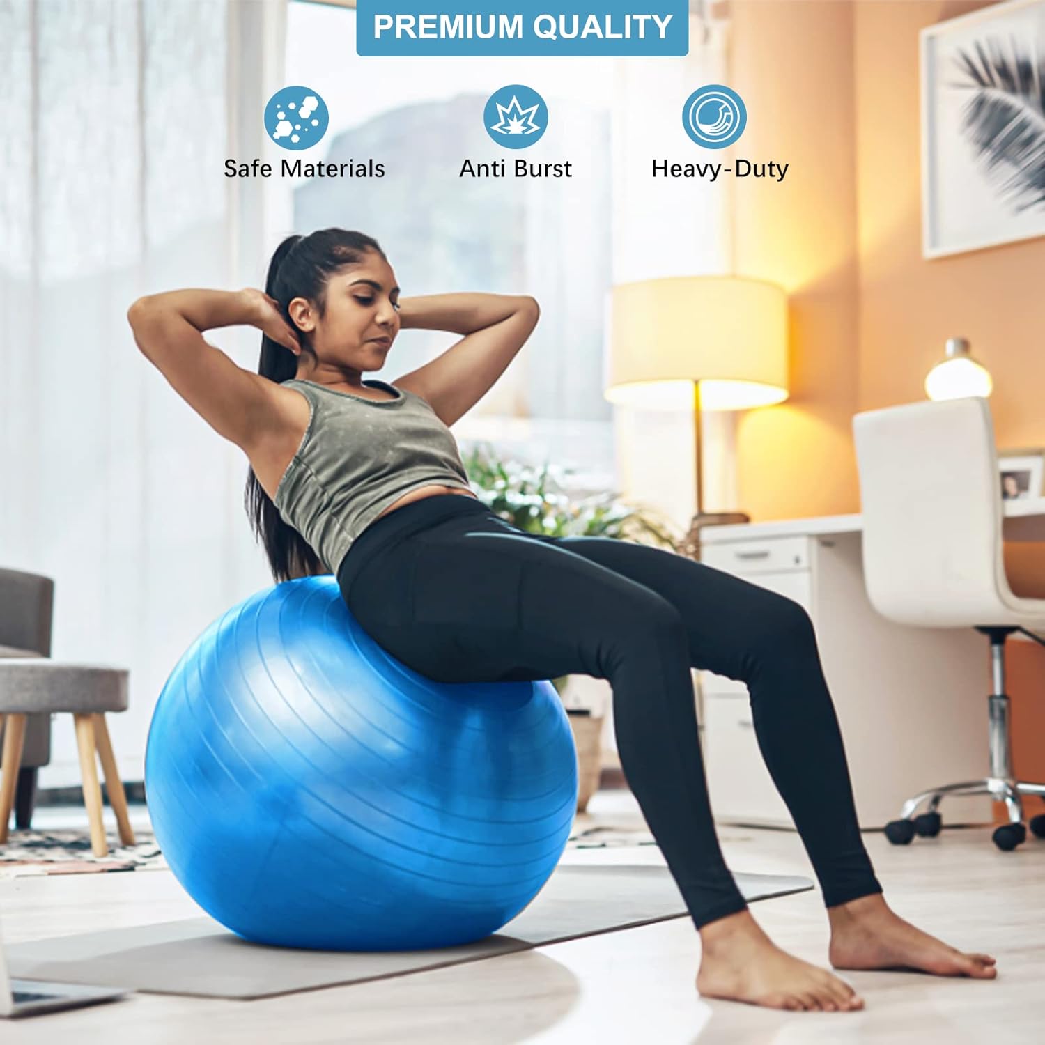 Pelota de yoga, pelota de pilates gruesa antideslizante para embarazo, parto, entrenamiento y entrenamiento básico, pelota de fitness antiestallidos
